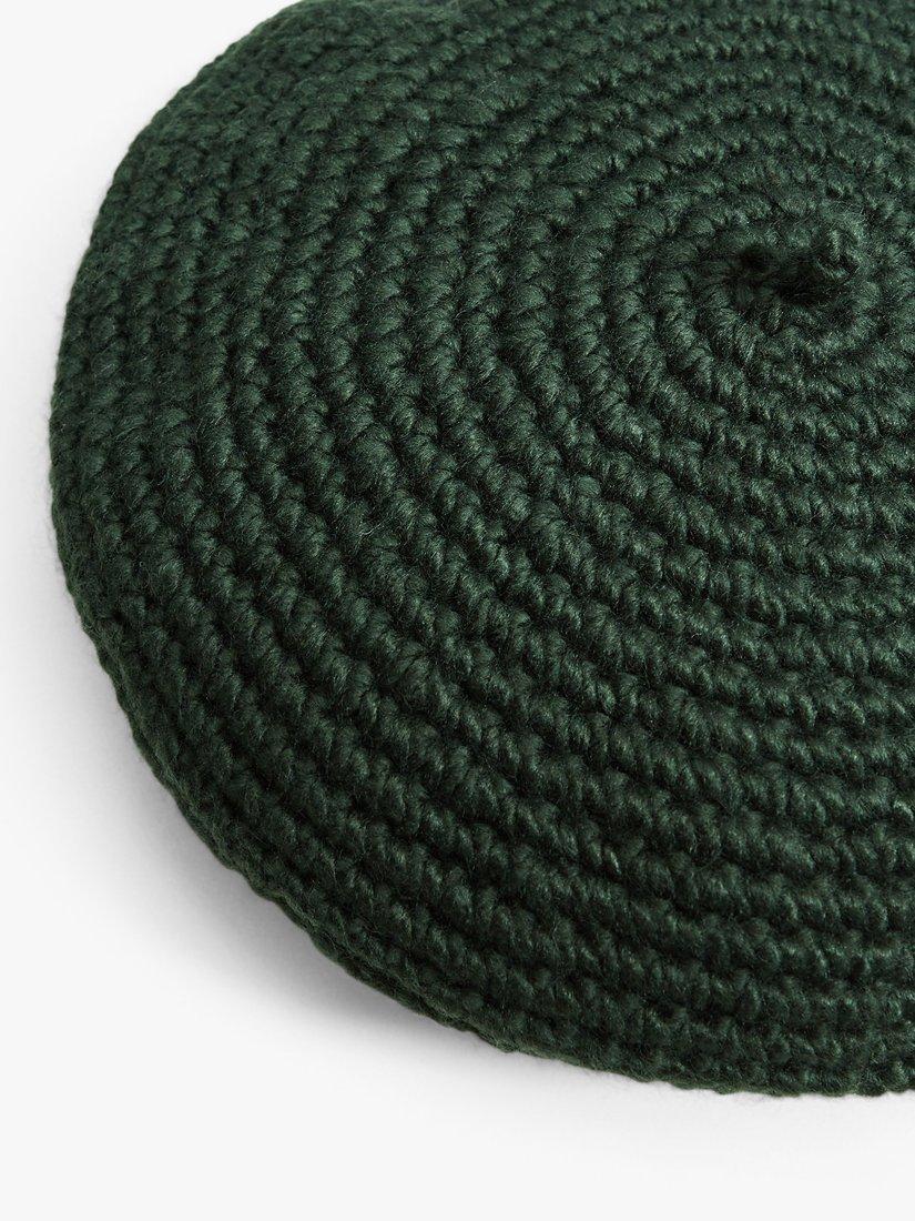 Mango Chunky Knit Beret, Green, One Size