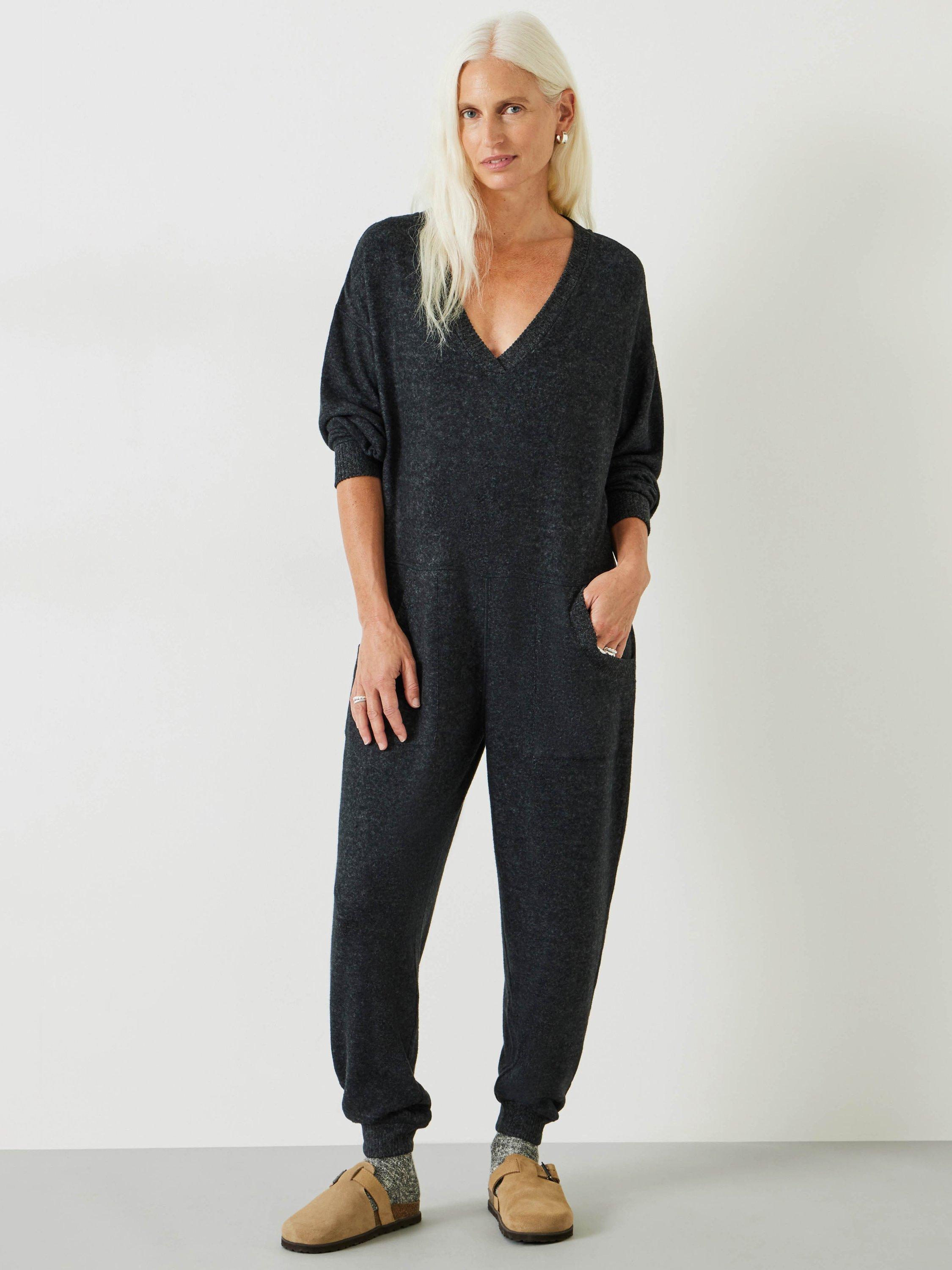 Product image 1 of 5, which shows HUSH Elle Oversized Fleece Onesie, Charcoal Marl, XXS