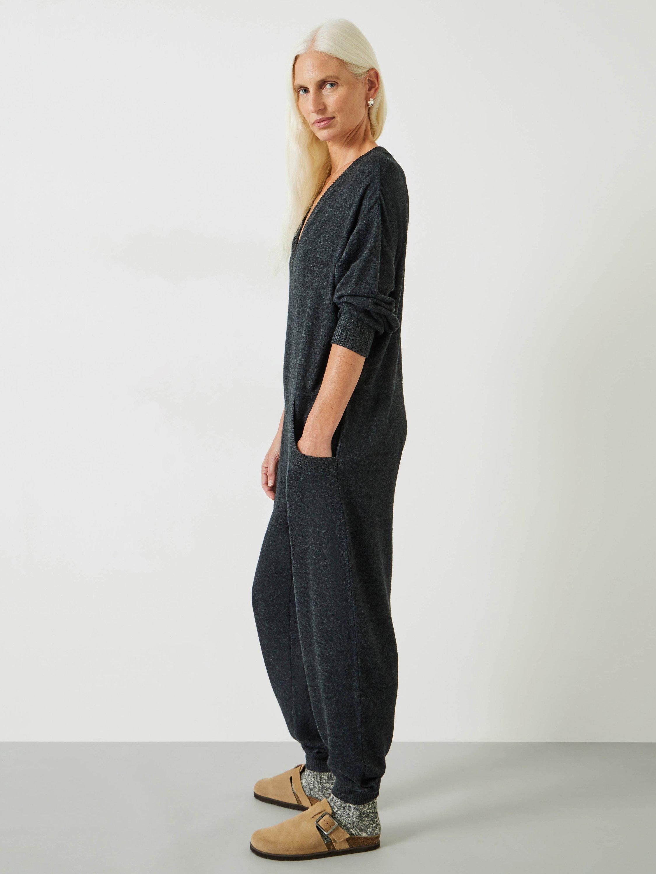 Product image 2 of 5, which shows HUSH Elle Oversized Fleece Onesie, Charcoal Marl, XXS