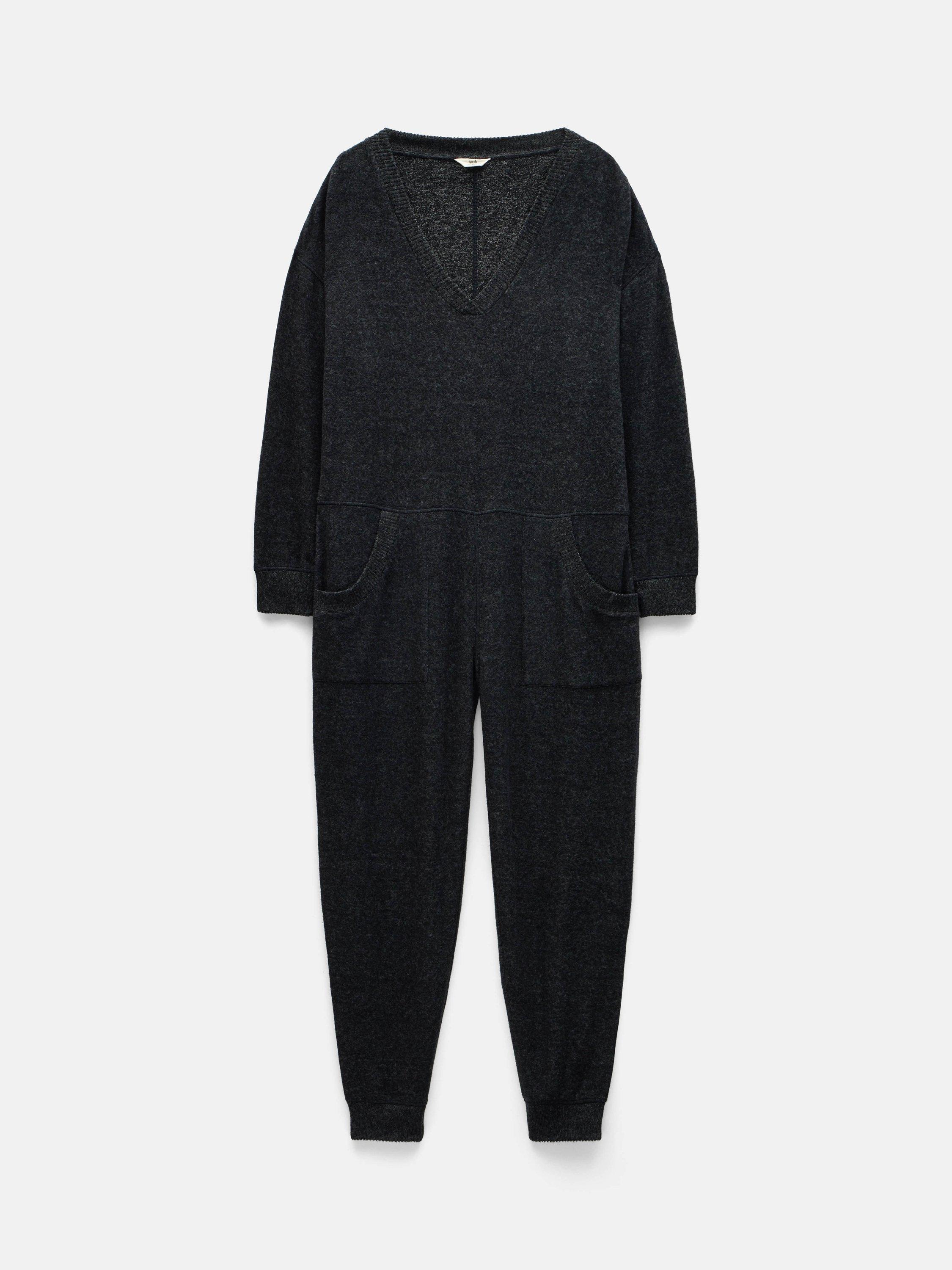 Product image 4 of 5, which shows HUSH Elle Oversized Fleece Onesie, Charcoal Marl, XXS