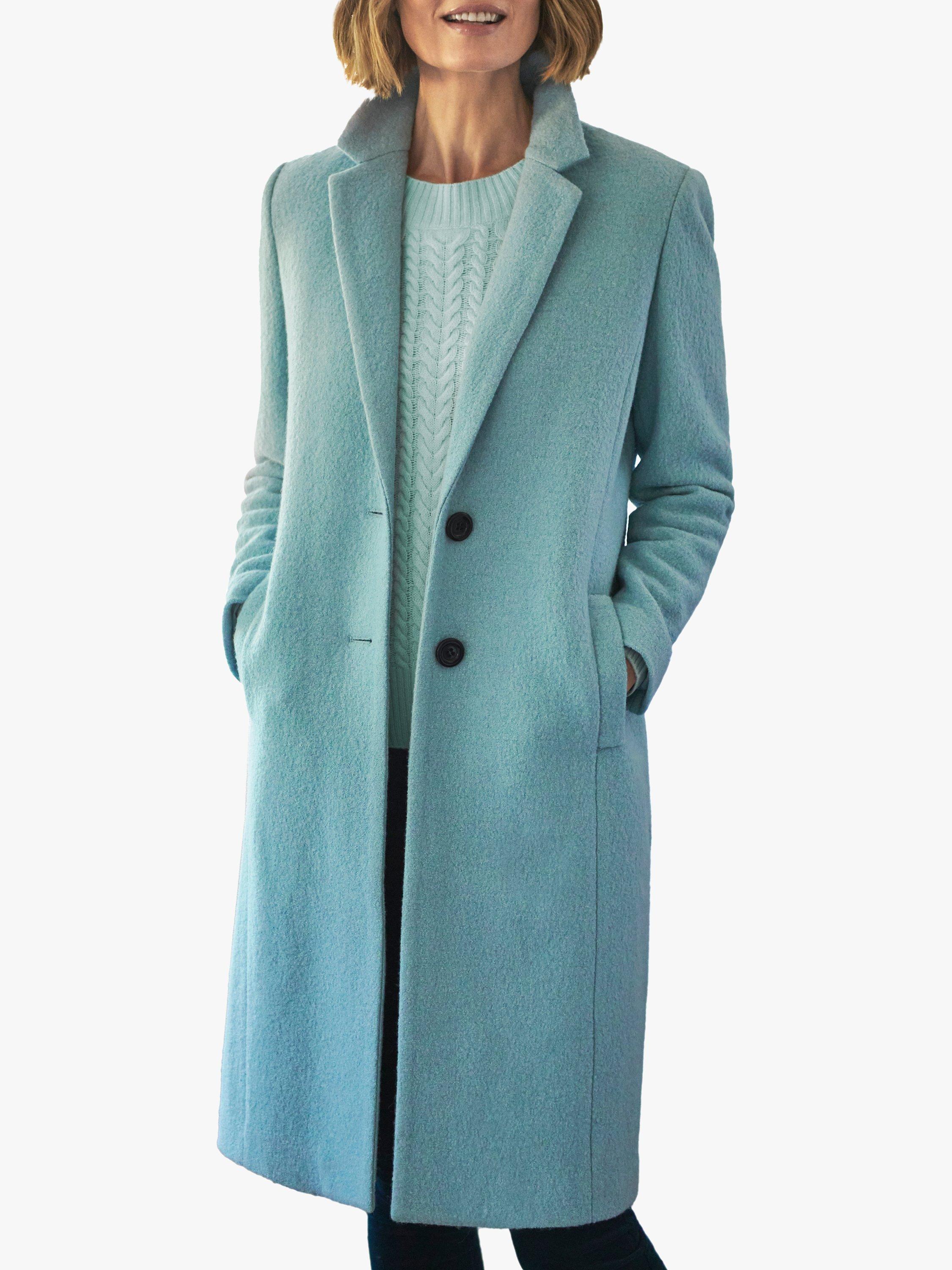 Pure Collection Boiled Wool Knee Length Coat Soft Blue