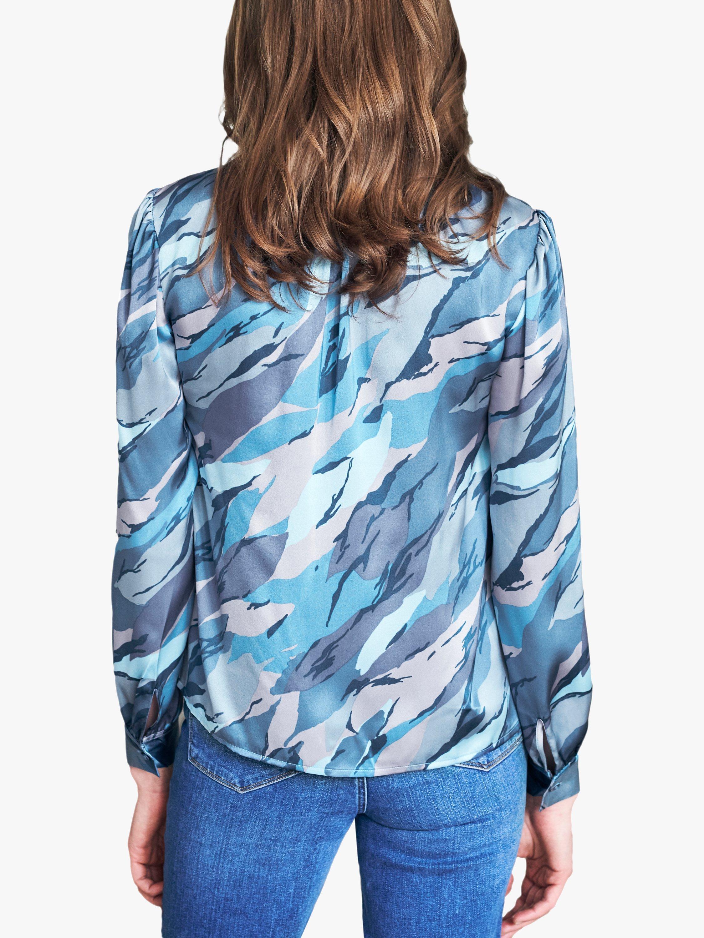 Product image 2 of 3, which shows Pure Collection Silk Satin Camouflage Print Shirt, Blue, 20
