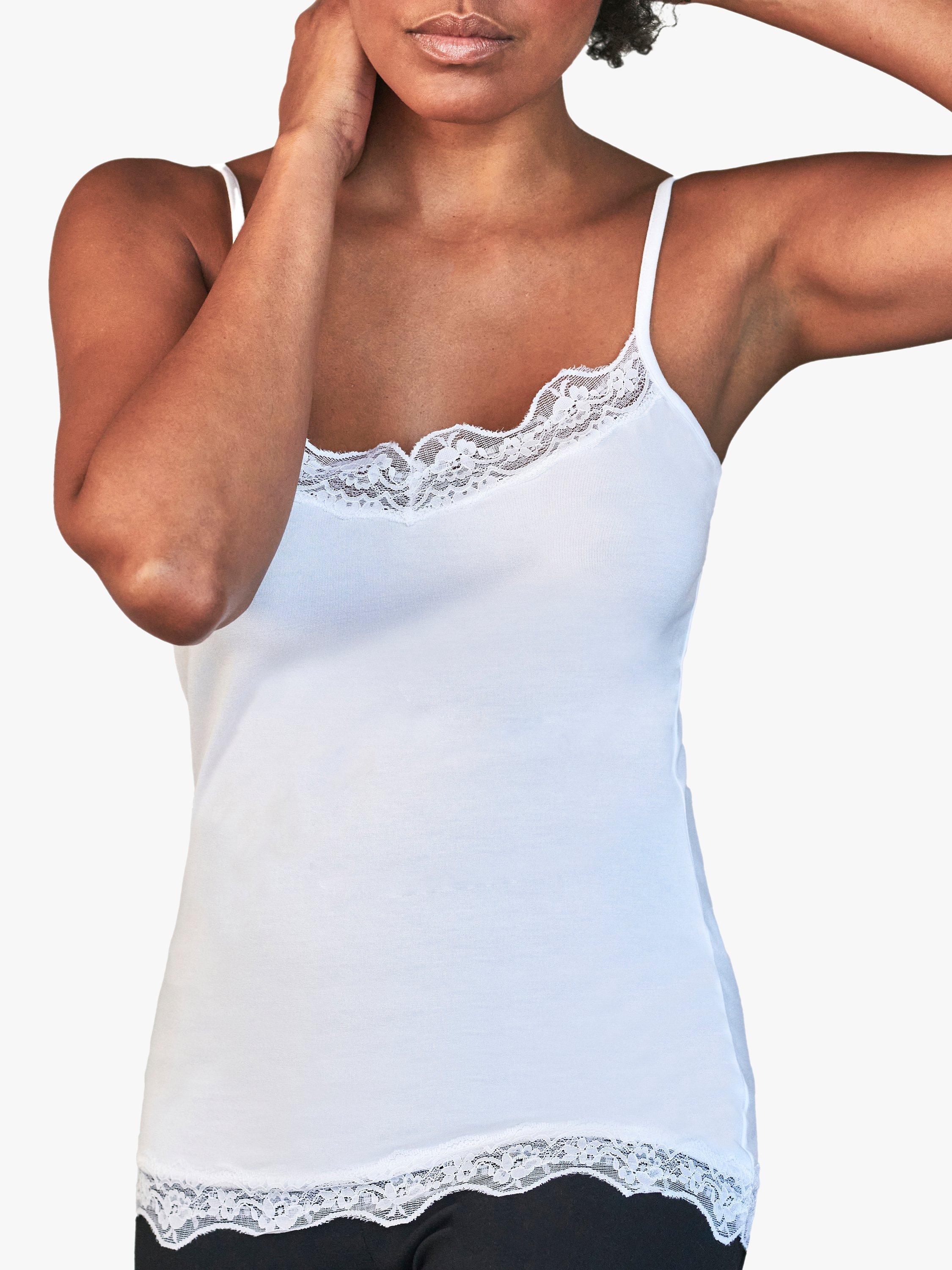 Product image 1 of 3, which shows Pure Collection Lace Trim Cami, White, 8