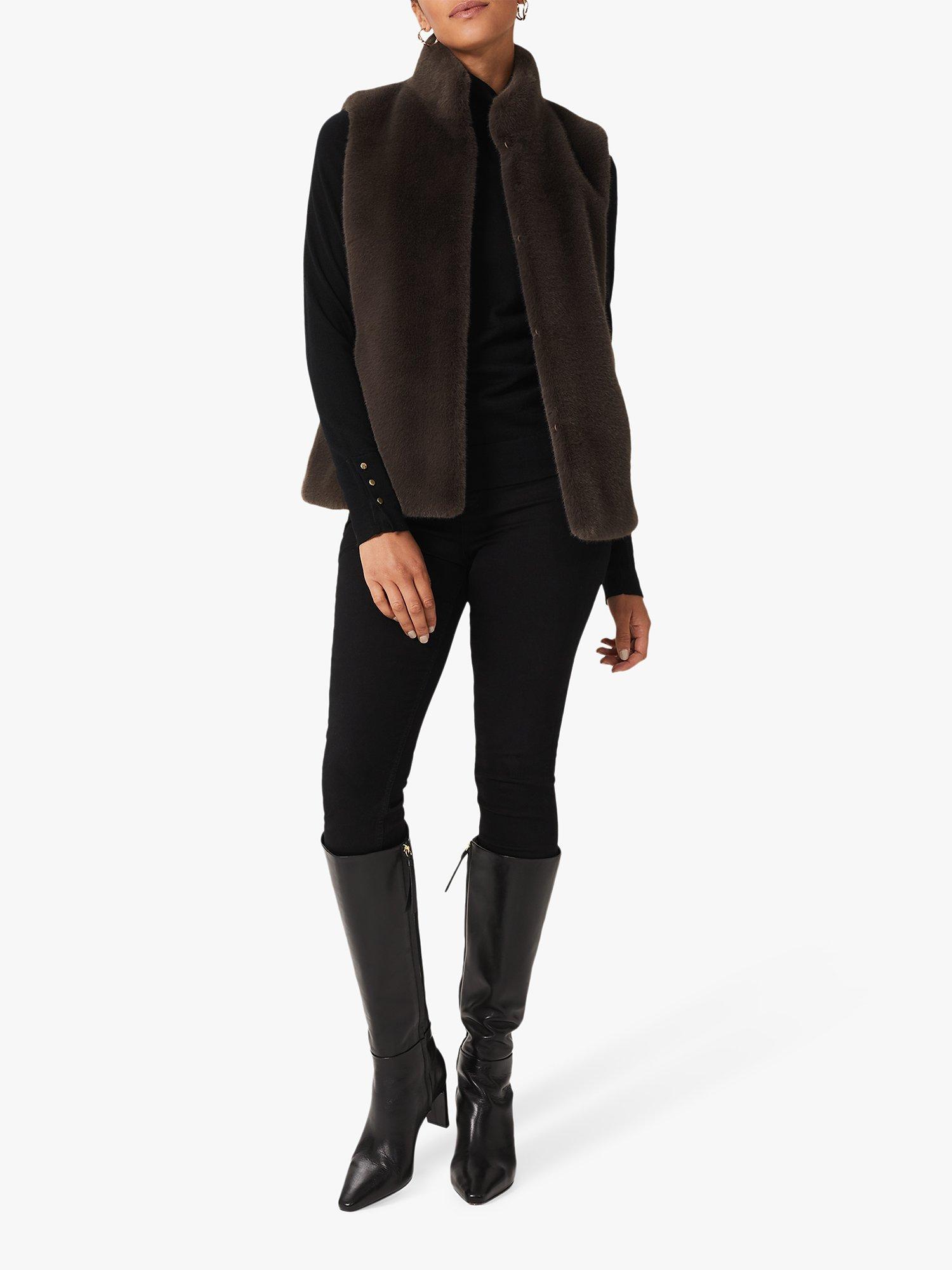 Hobbs Verena Faux Fur Gilet, Charcoal Grey