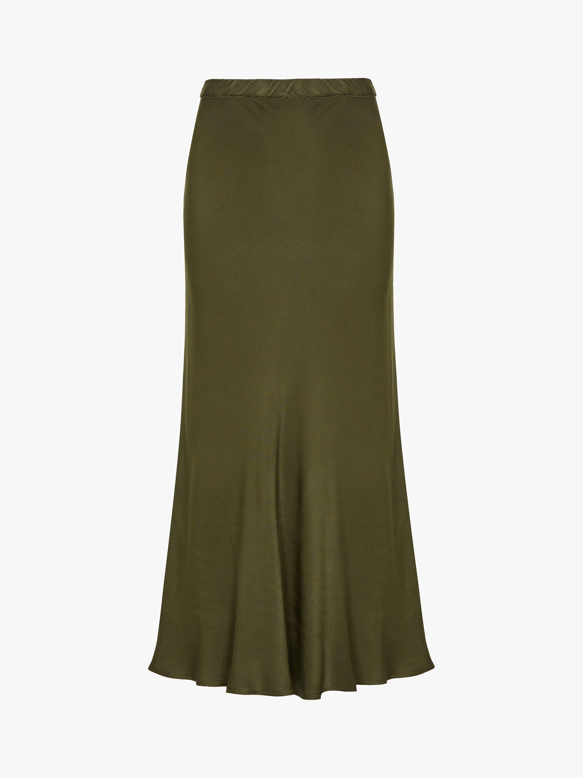 Product image 4 of 5, which shows Ghost Luna Satin Midi Skirt, Khaki Green, XS