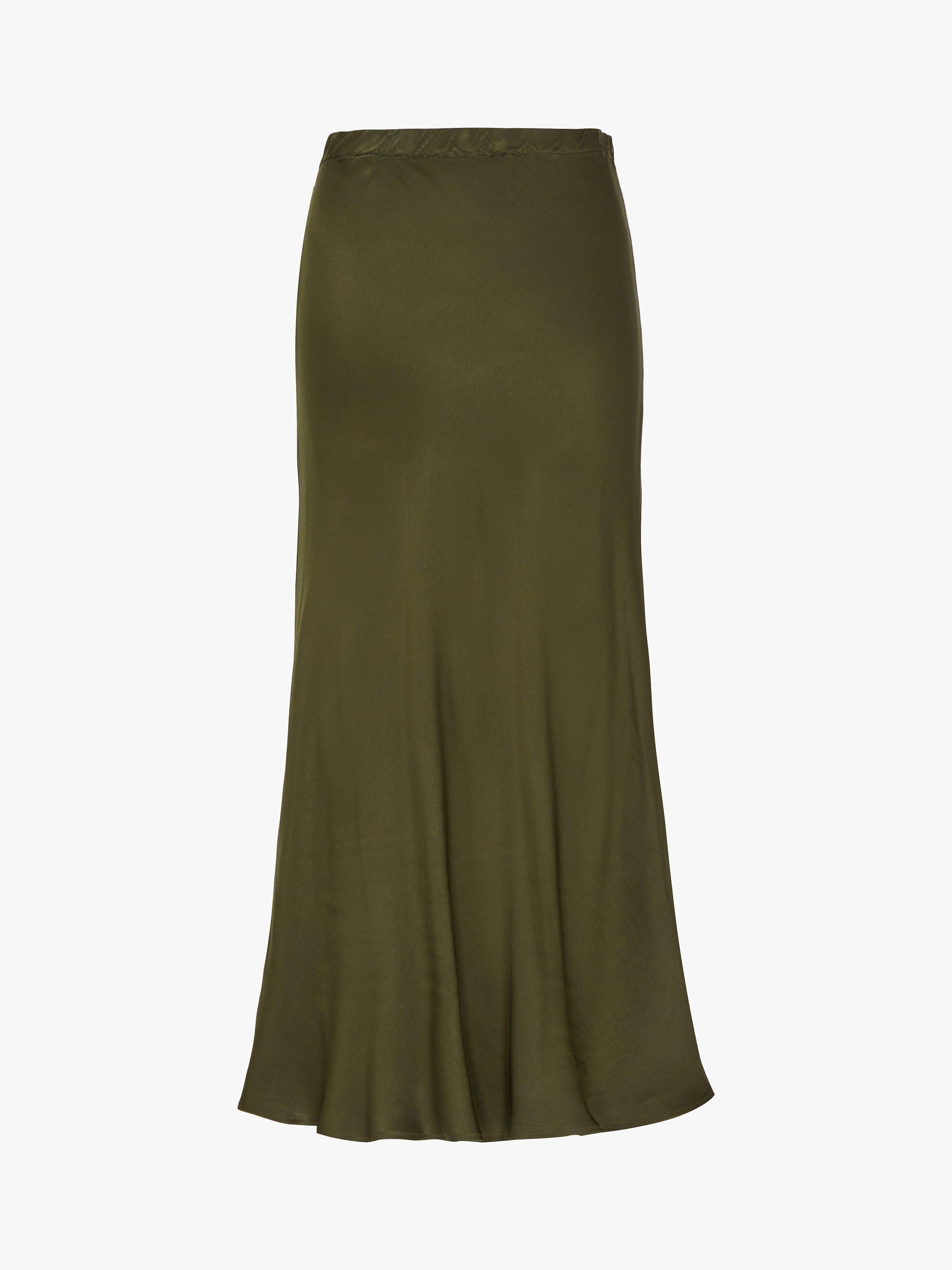 Product image 5 of 5, which shows Ghost Luna Satin Midi Skirt, Khaki Green, XS