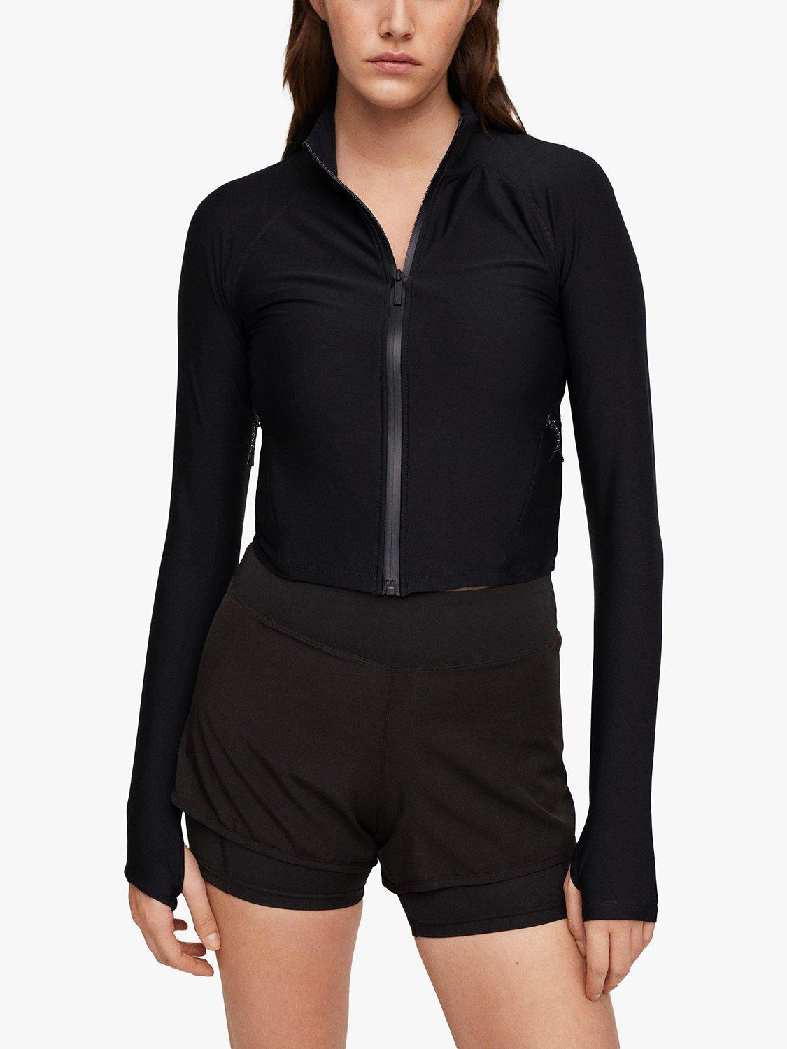 Product image 1 of 8, which shows Mango Warmyj Zip Front Sweatshirt, Black, S