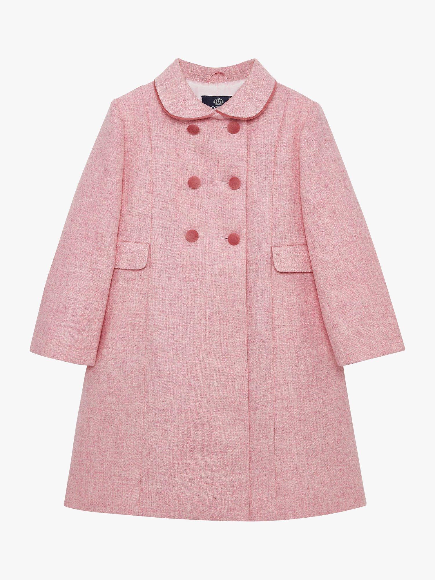 Product image 1 of 10, which shows Trotters Kids' Classic Wool Longline Coat, Pink, 2 years