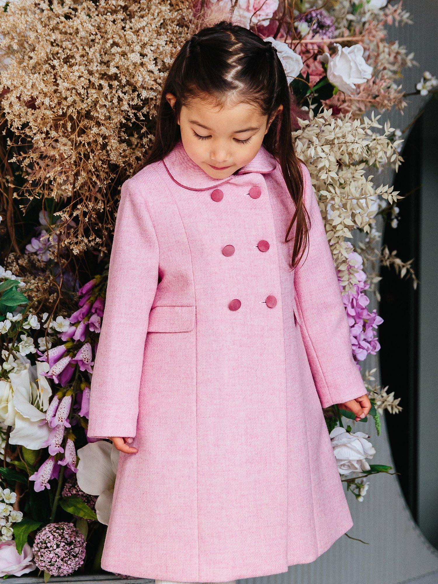 Product image 3 of 10, which shows Trotters Kids' Classic Wool Longline Coat, Pink, 2 years