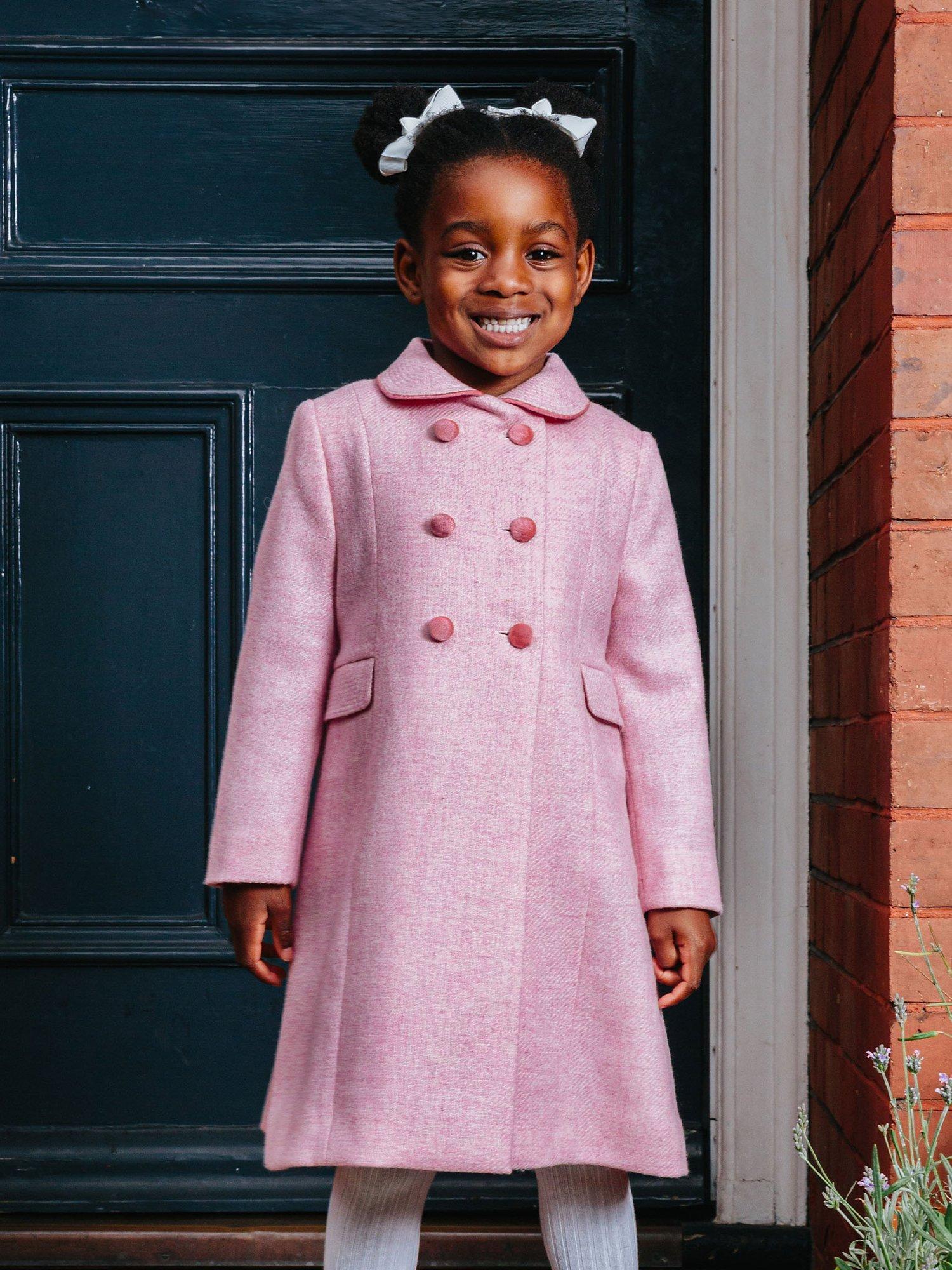 Product image 10 of 10, which shows Trotters Kids' Classic Wool Longline Coat, Pink, 2 years