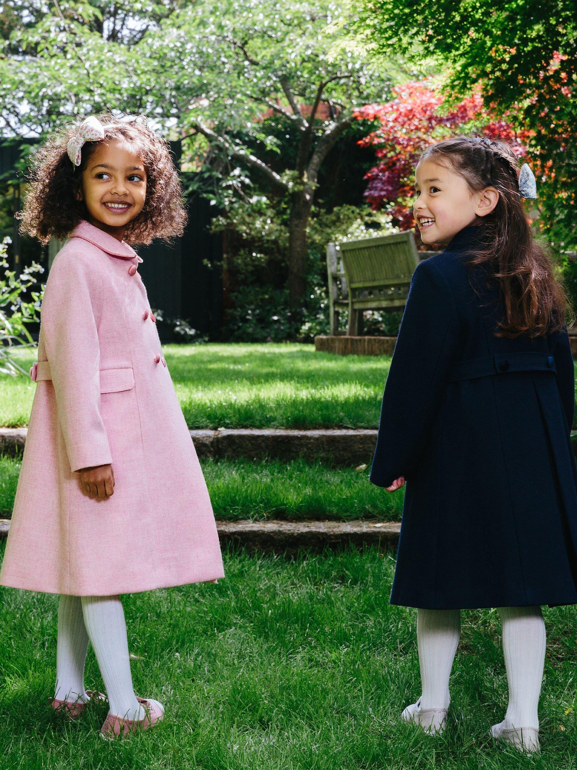 Product image 5 of 10, which shows Trotters Kids' Classic Wool Longline Coat, Pink, 2 years