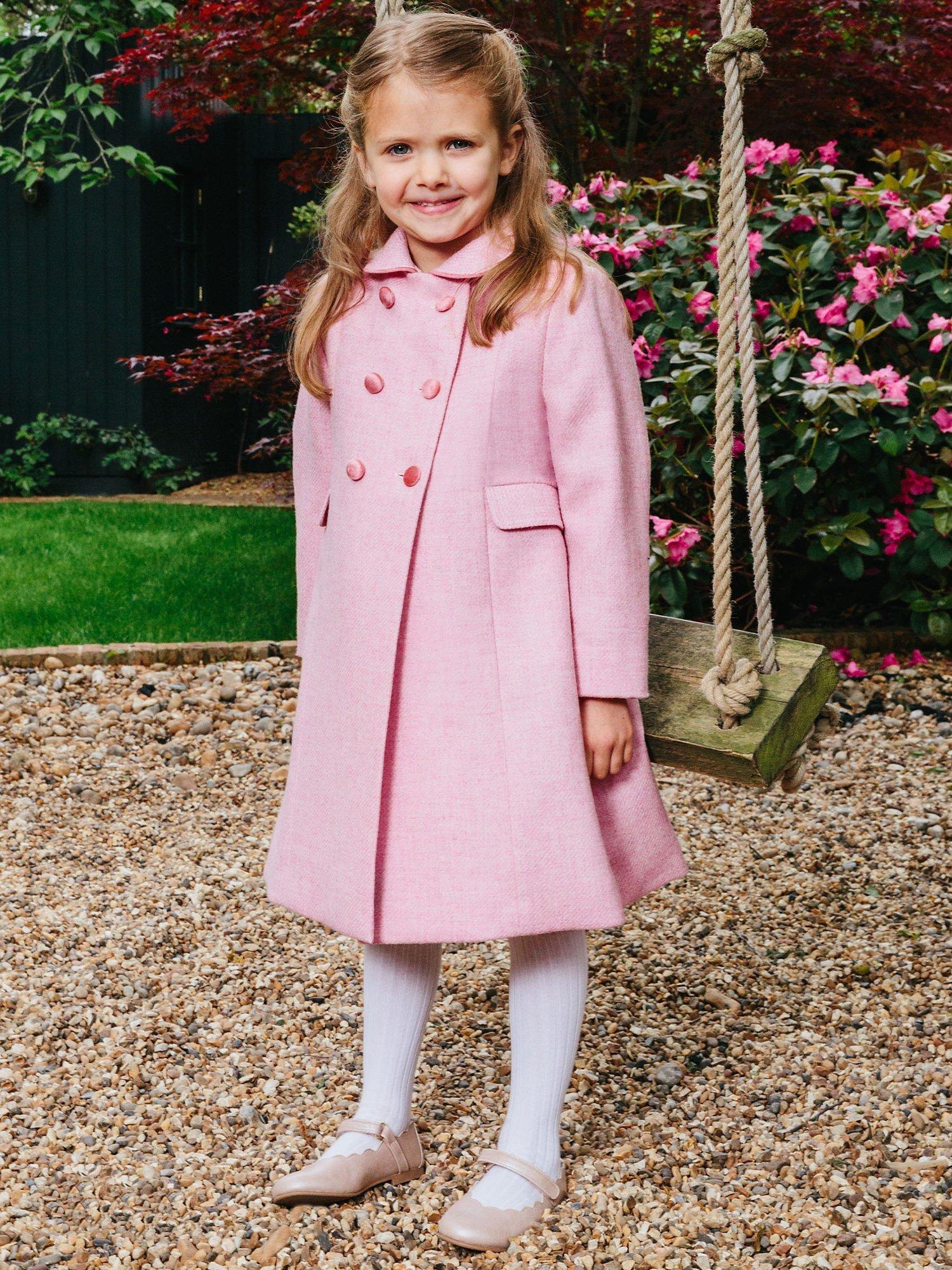 Product image 7 of 10, which shows Trotters Kids' Classic Wool Longline Coat, Pink, 2 years