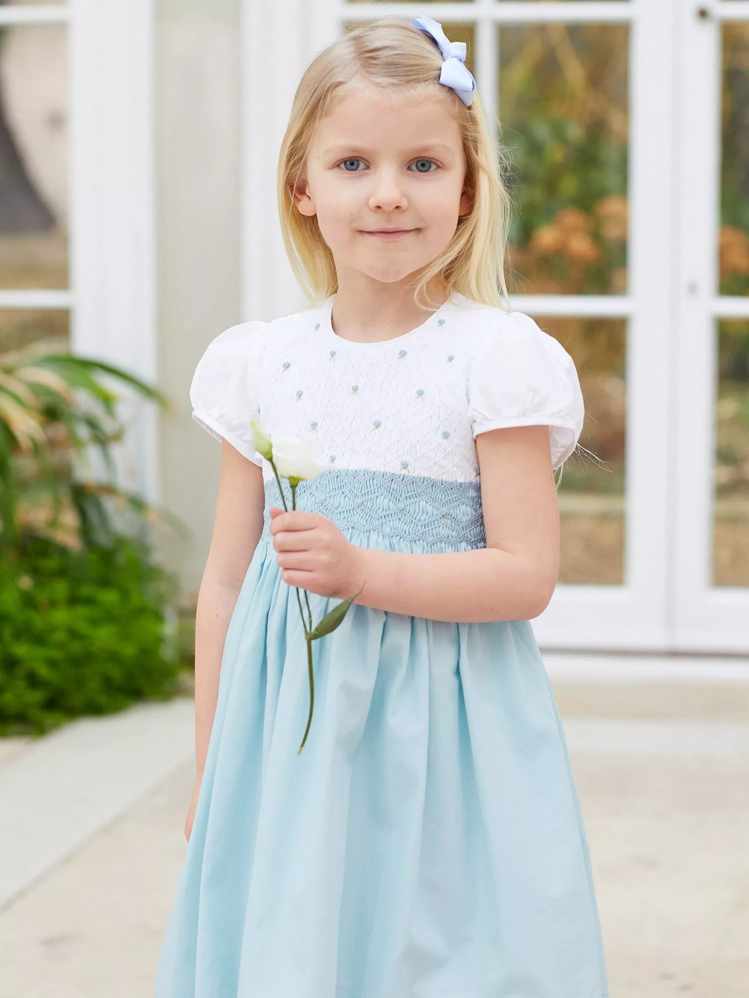 Trotters Kids Rose Hand Smocked Dress Sea Blue