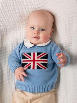 Trotters Baby George Union Jack Graphic Jumper. Pale Blue - view 2, Pale Blue