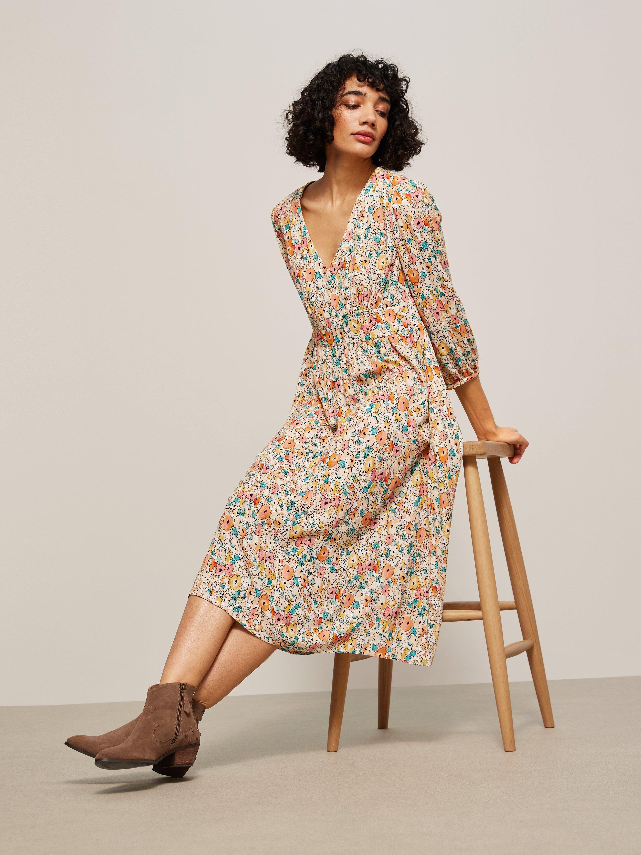 AND/OR Maisy V-Neck Floral Dress, Orange/Multi