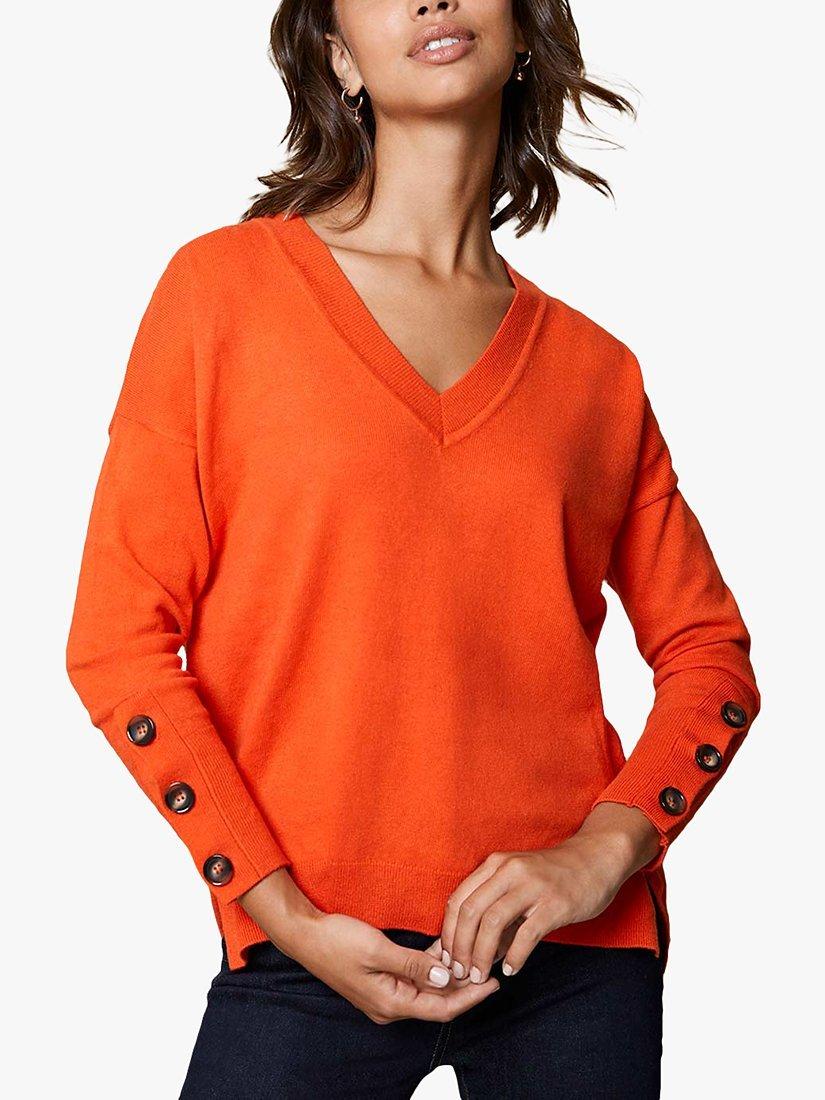 Mint Velvet V-Neck Boxy Jumper, Orange