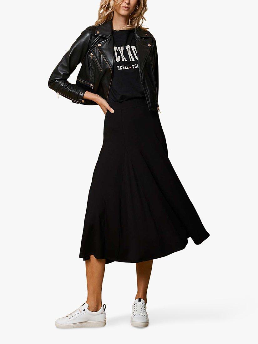 Mint Velvet Flared Jersey Midi Skirt, Black, 8