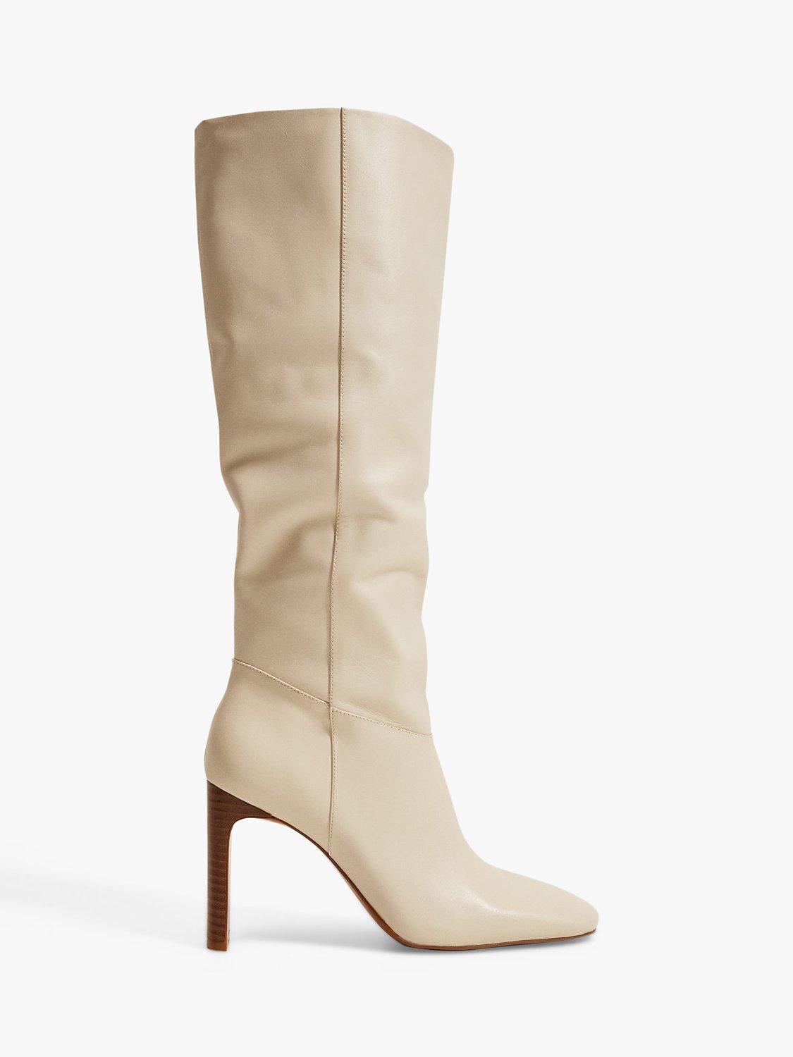 Mango Campo Leather Knee High Boots, Off White