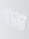 John Lewis Baby Safari Animal Embroidery Short Sleeve Bodysuits, Pack of 3, White