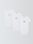 John Lewis Baby Safari Animal Embroidery Short Sleeve Bodysuits, Pack of 3, White