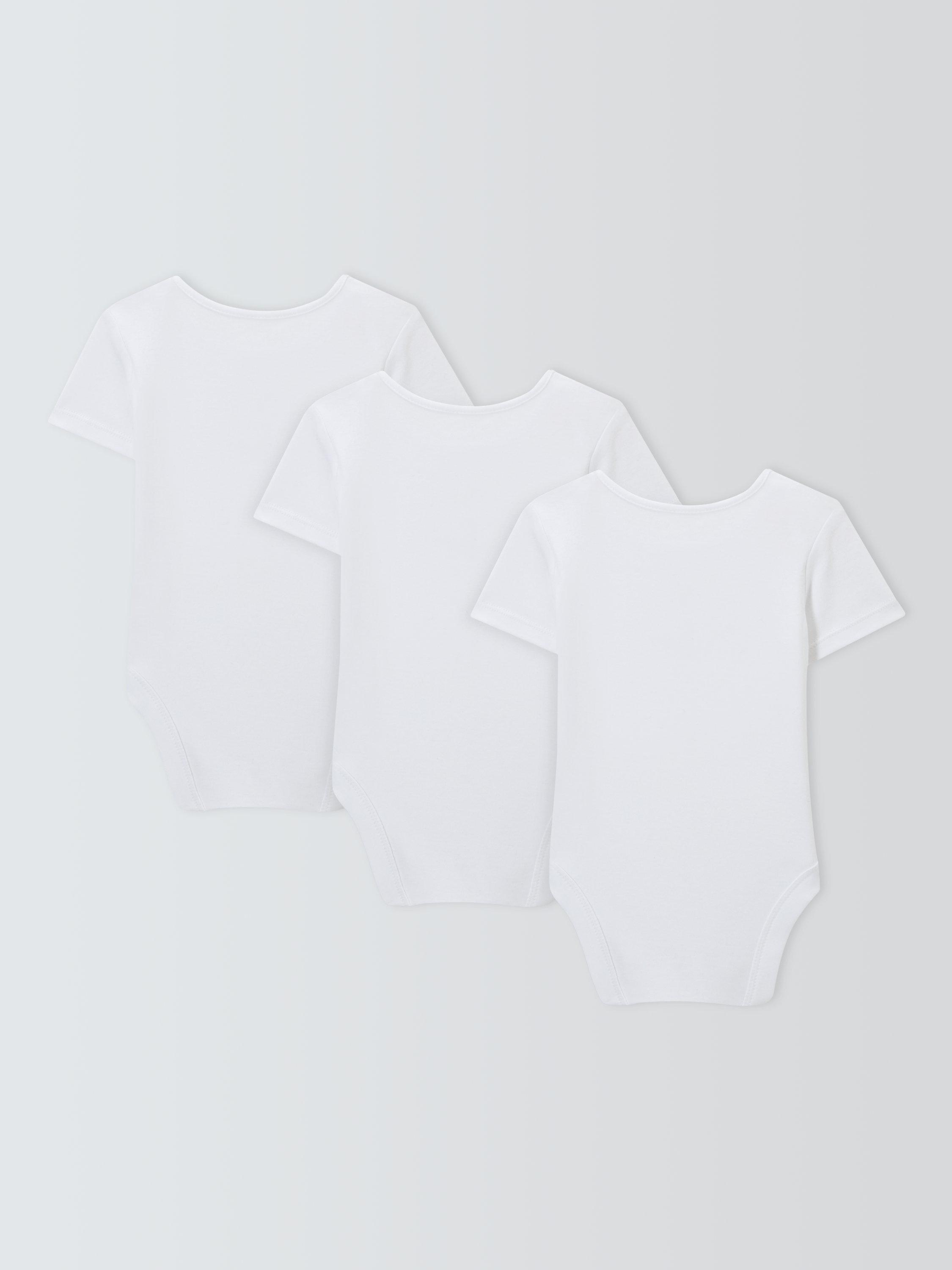 Product image 2 of 3, which shows John Lewis Baby Safari Animal Embroidery Short Sleeve Bodysuits, Pack of 3, White, Tiny Baby