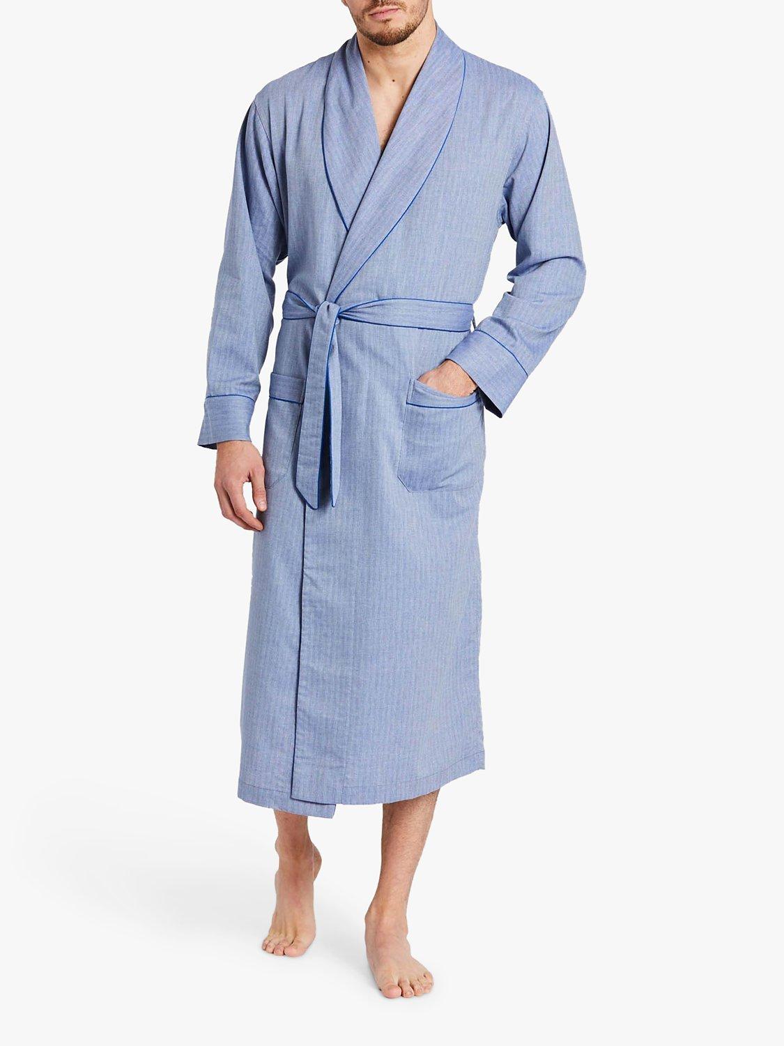 Product image 2 of 9, which shows British Boxers Herringbone Cotton Twill Dressing Gown, Garrison Blue, S