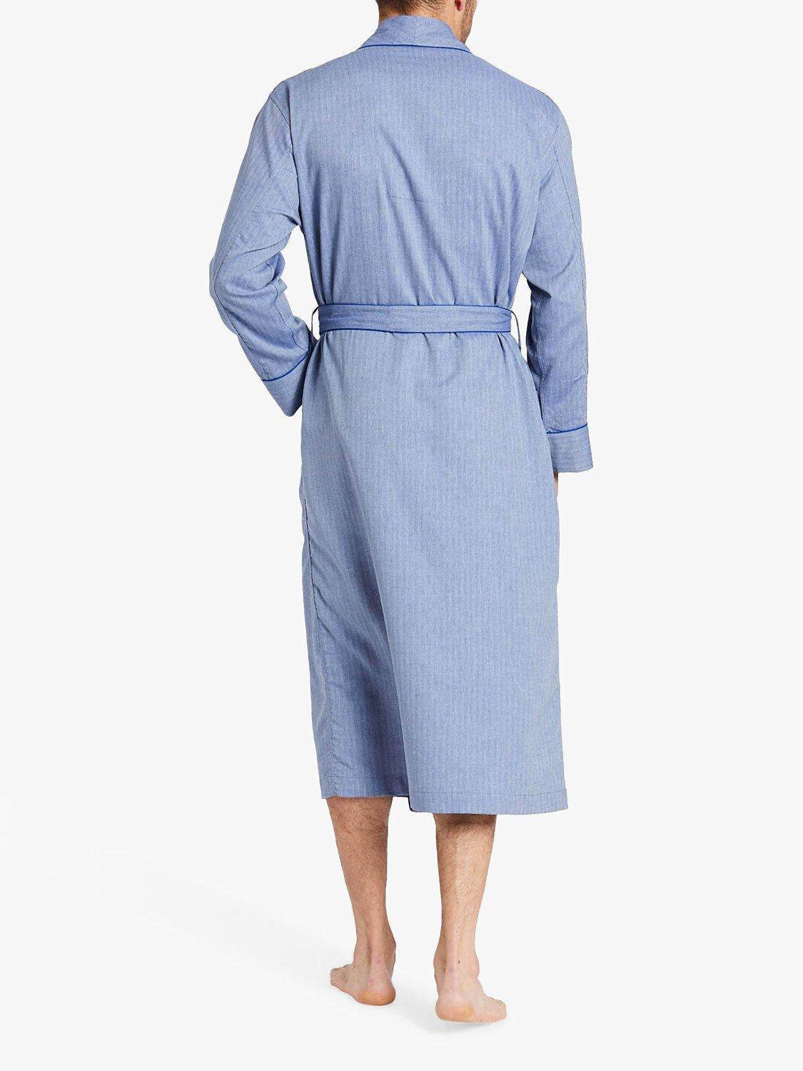 Product image 4 of 9, which shows British Boxers Herringbone Cotton Twill Dressing Gown, Garrison Blue, S