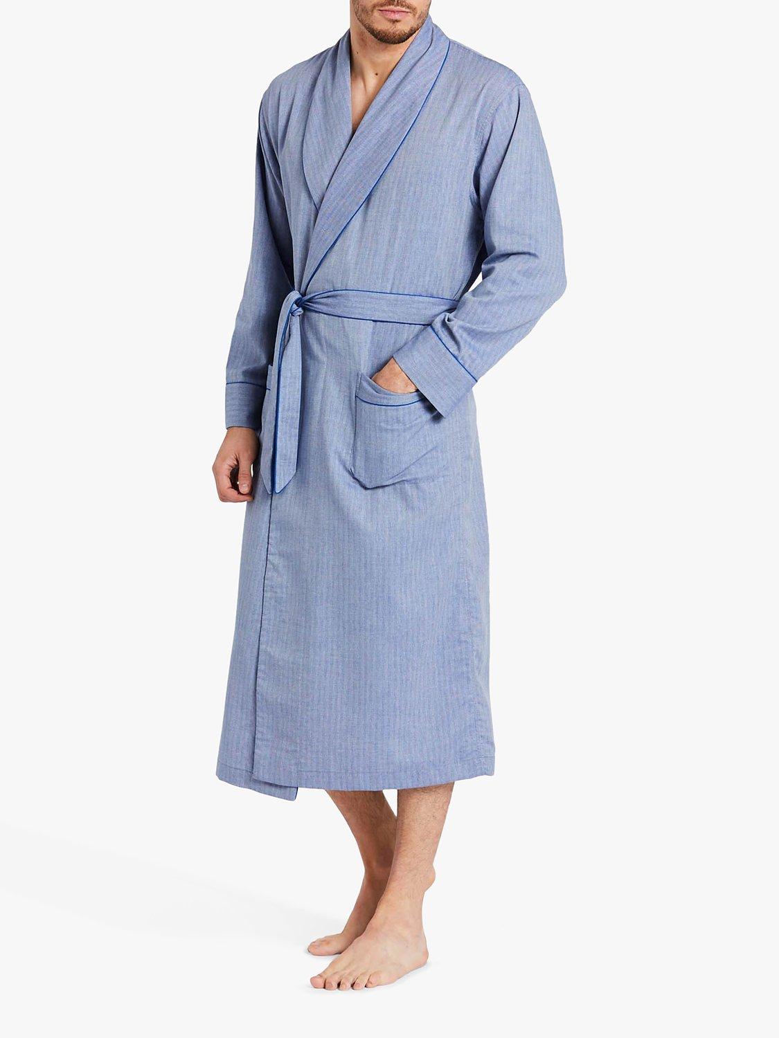 Product image 5 of 9, which shows British Boxers Herringbone Cotton Twill Dressing Gown, Garrison Blue, S