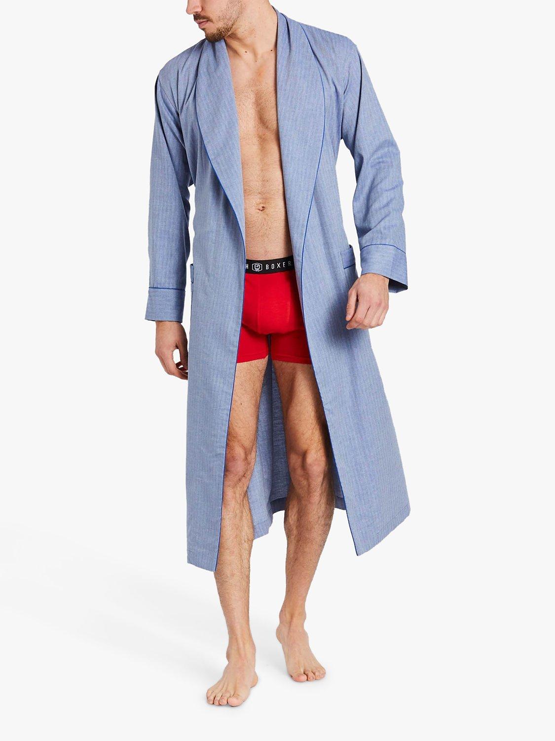 British Boxers Herringbone Cotton Twill Dressing Gown, Garrison Blue, L