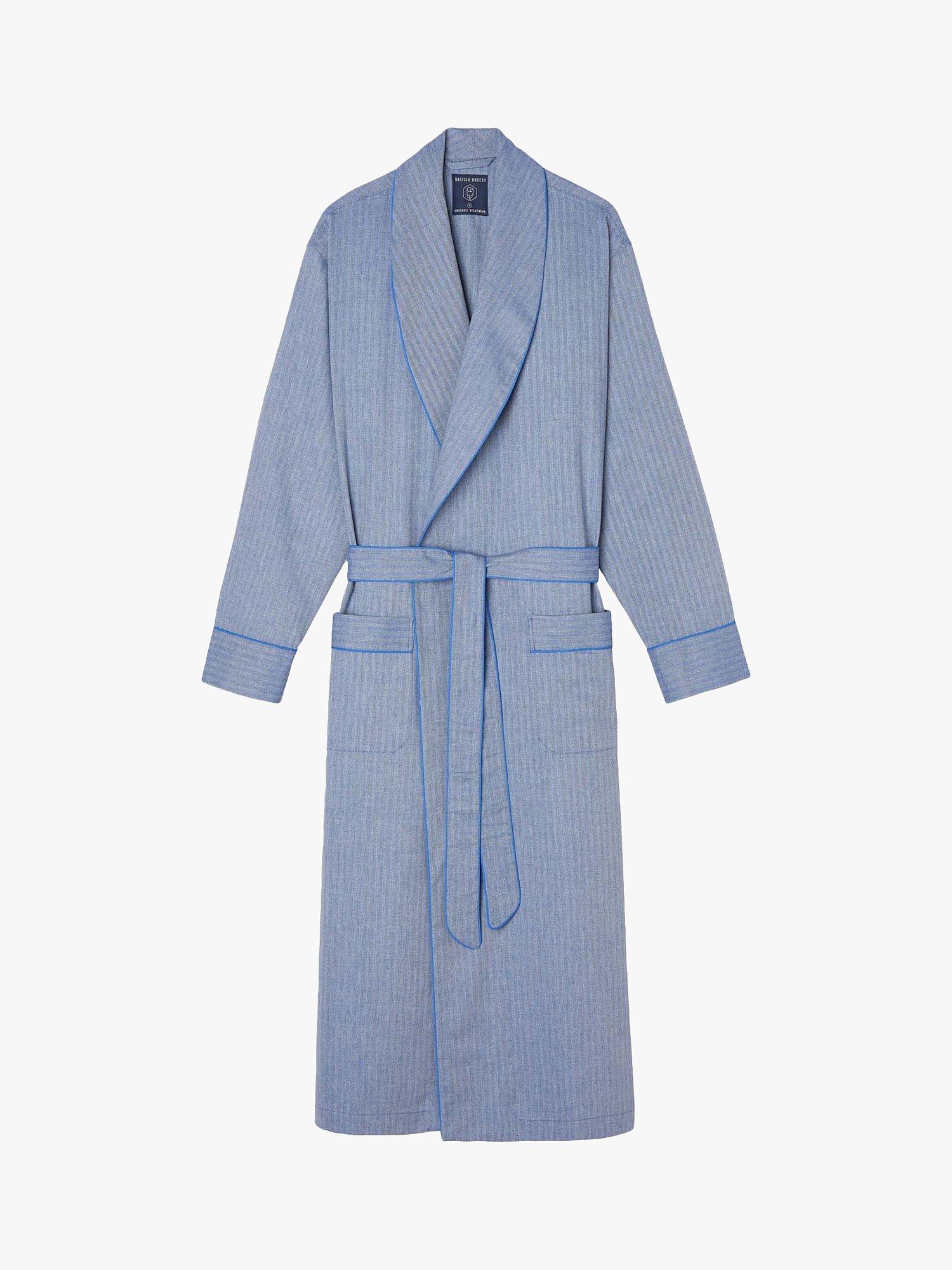 Product image 7 of 9, which shows British Boxers Herringbone Cotton Twill Dressing Gown, Garrison Blue, S