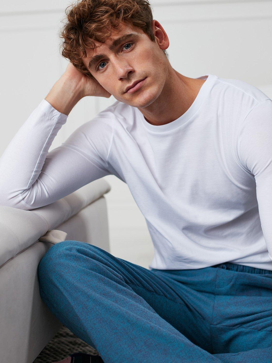 Product image 1 of 3, which shows British Boxers GOTS Organic Long Sleeve Lounge T-Shirt, White, S