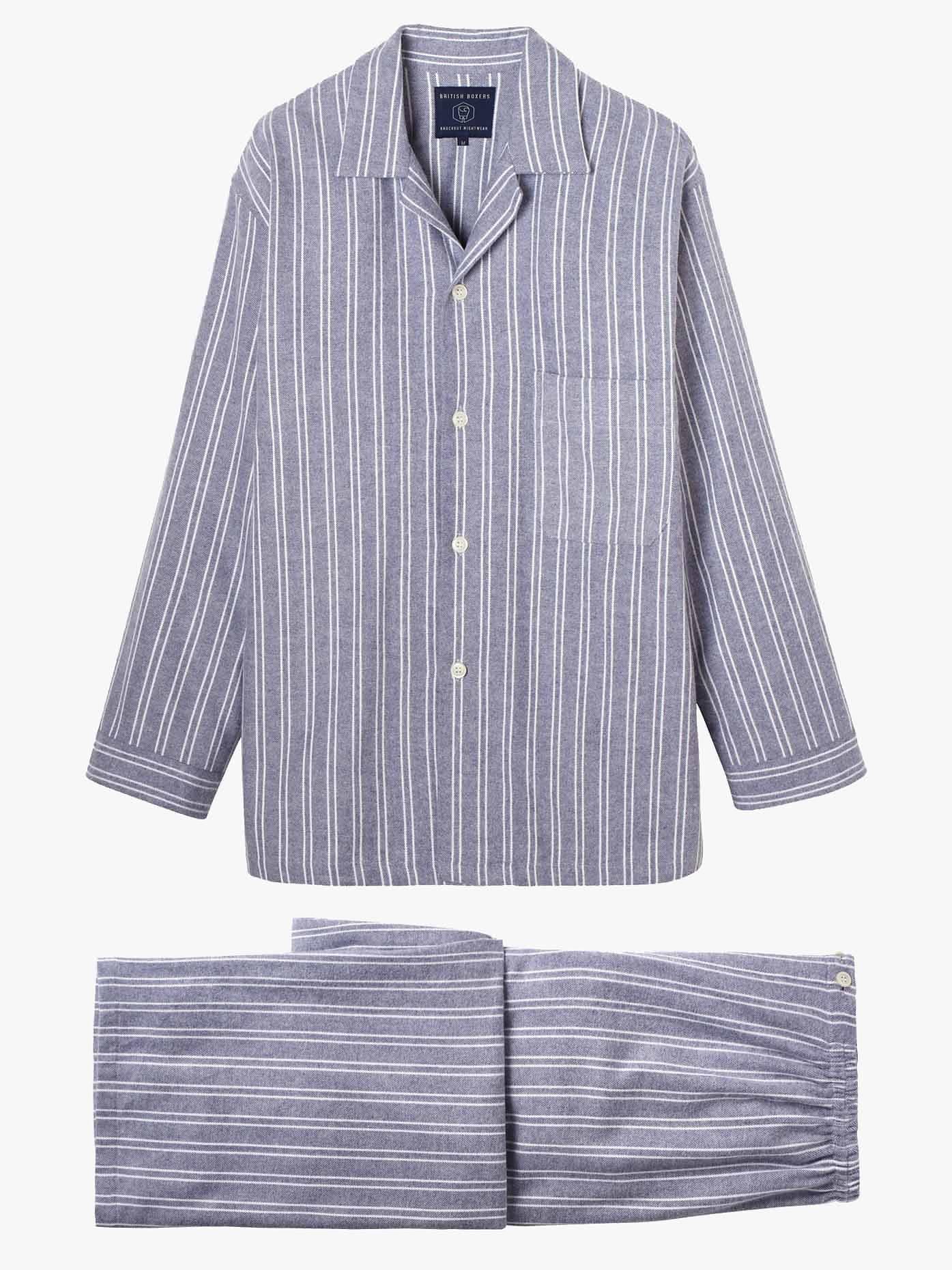 Product image 2 of 4, which shows British Boxers Westwood Stripe Brushed Cotton Pyjama Set, Grey/White, S