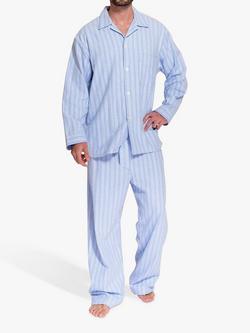British Boxers Stripe Brushed Cotton Pyjama Set - view 2, Westwood Blue
