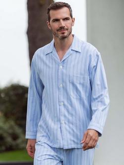 British Boxers Stripe Brushed Cotton Pyjama Set, Westwood Blue