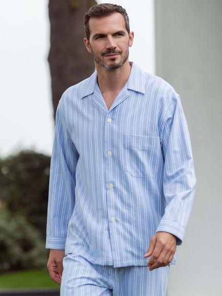 British Boxers Stripe Brushed Cotton Pyjama Set, Westwood Blue