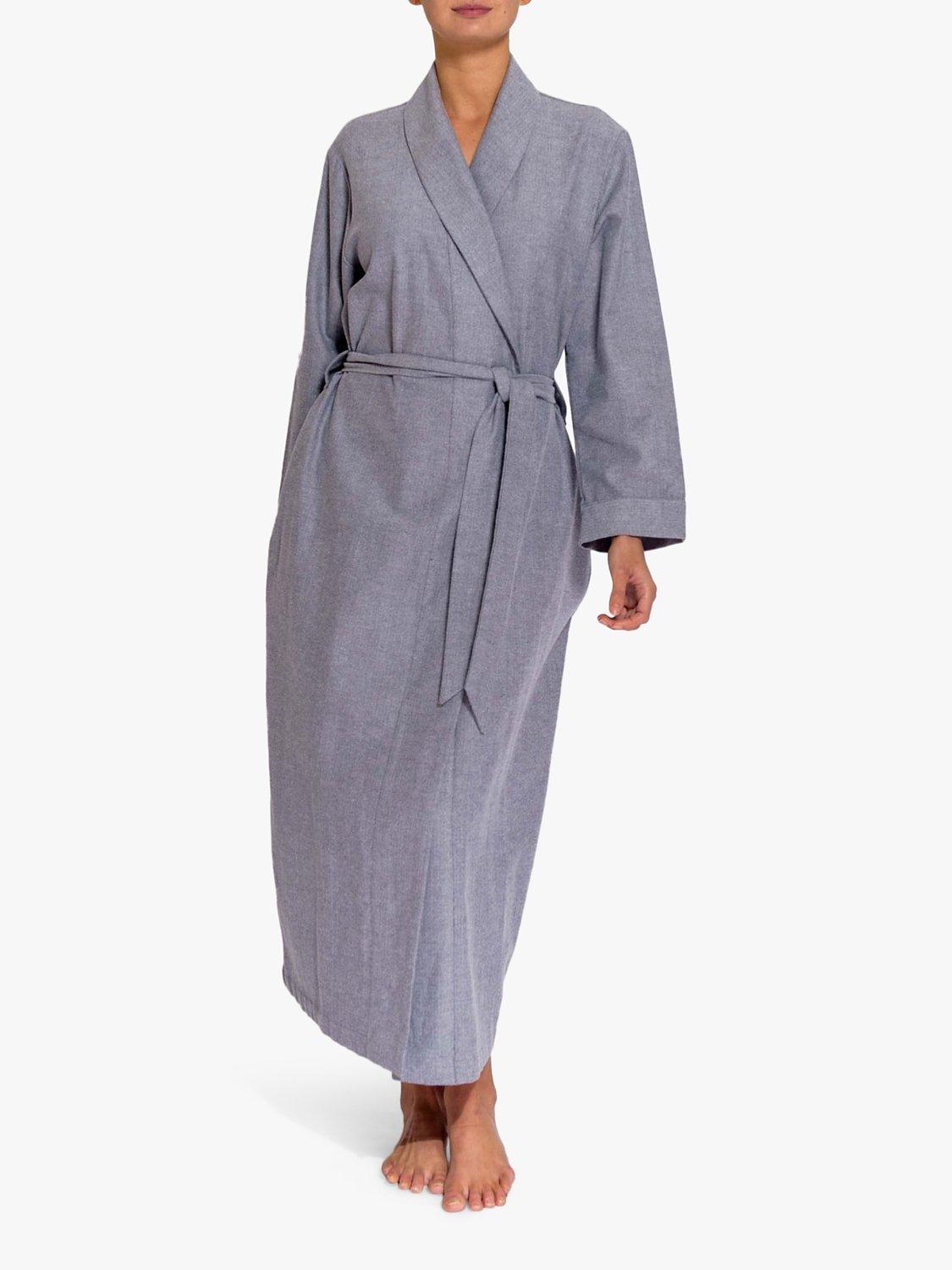 Product image 2 of 6, which shows Herringbone Brushed Cotton Dressing Gown, Ash Grey, S