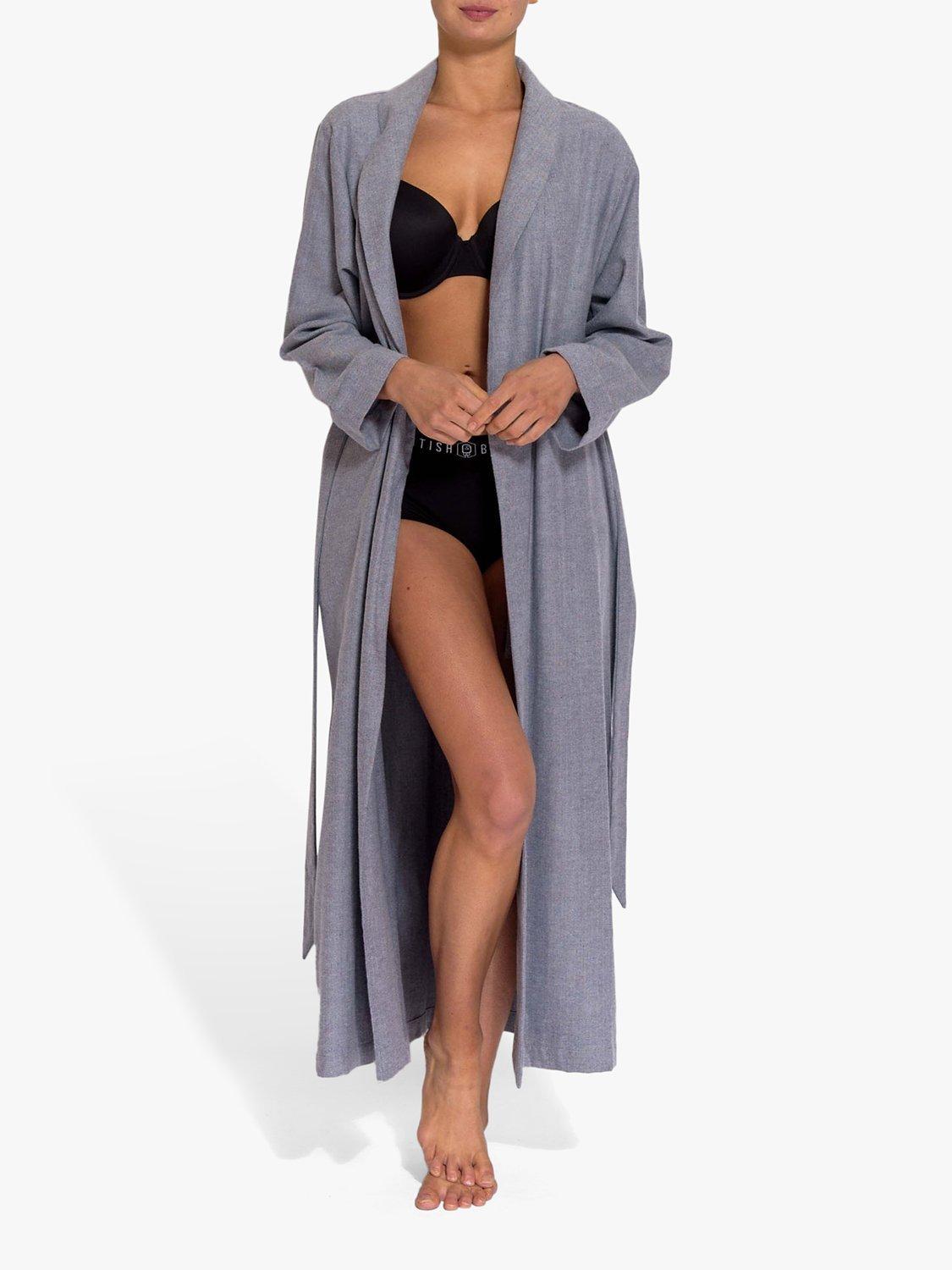 Product image 3 of 6, which shows Herringbone Brushed Cotton Dressing Gown, Ash Grey, S