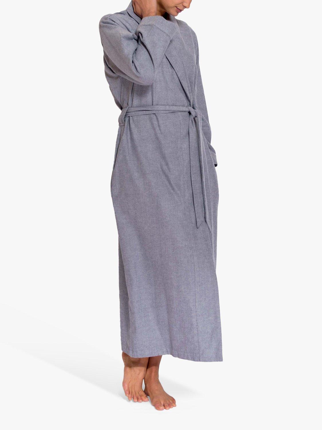 Product image 4 of 6, which shows Herringbone Brushed Cotton Dressing Gown, Ash Grey, S