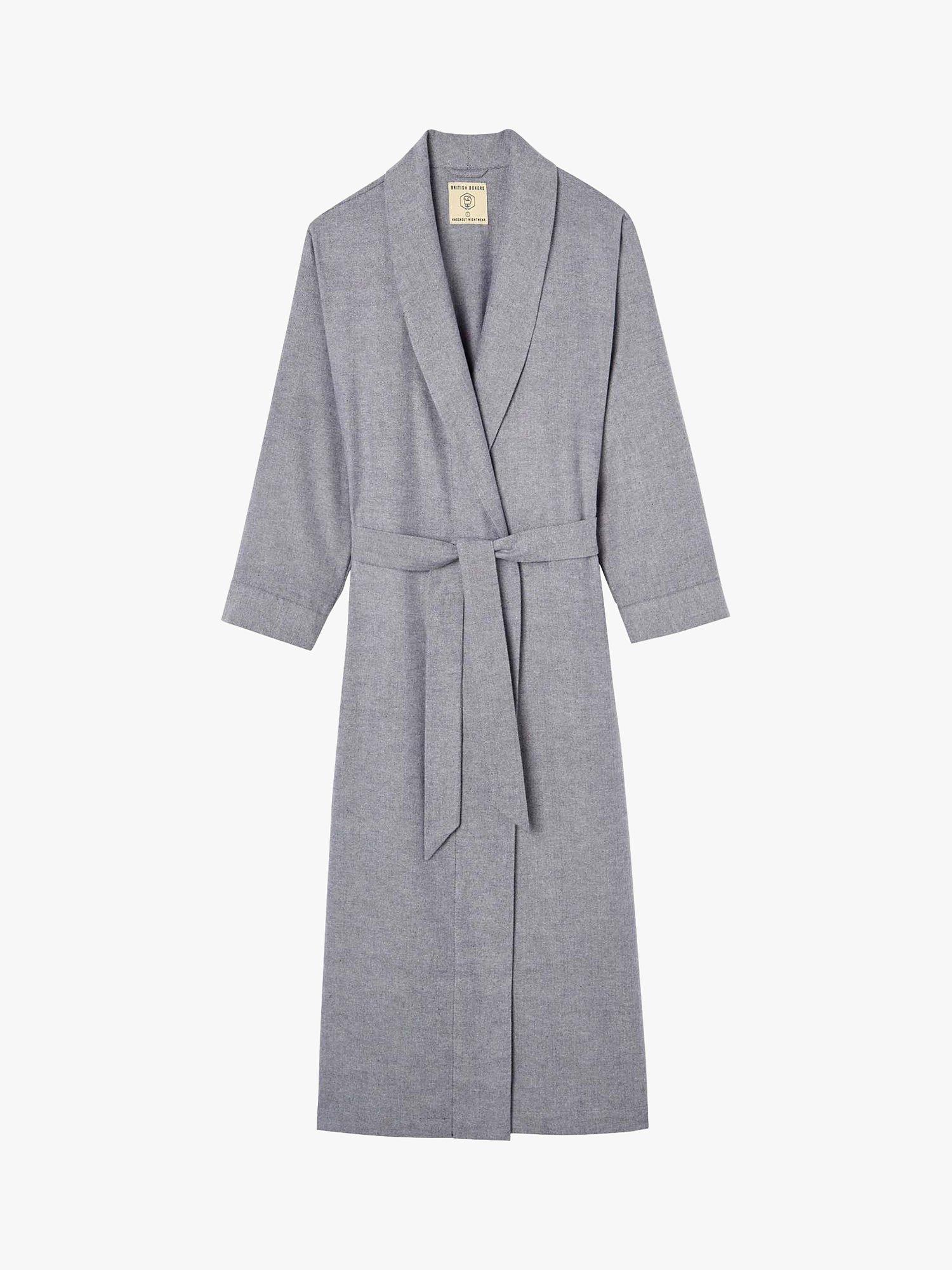Product image 5 of 6, which shows Herringbone Brushed Cotton Dressing Gown, Ash Grey, S