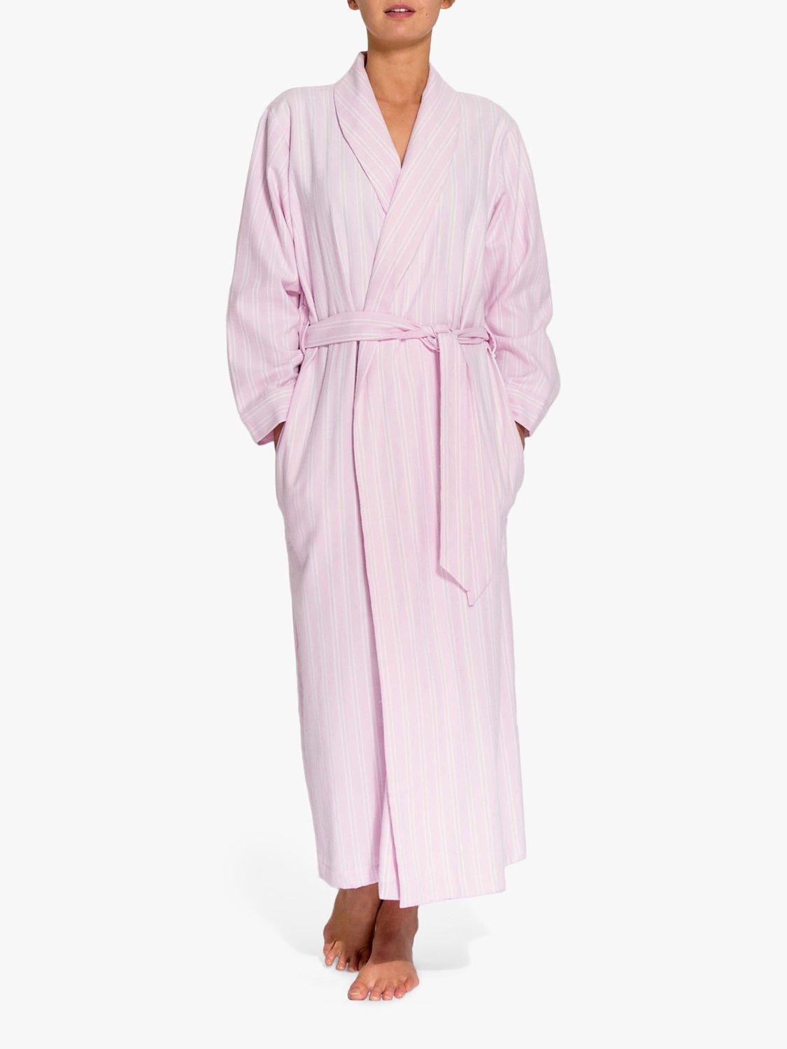 Product image 1 of 7, which shows British Boxers Westwood Stripe Brushed Cotton Dressing Gown, Pink, XS