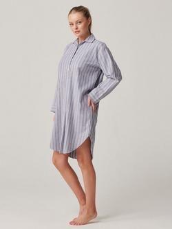 British Boxers Stripe Brushed Cotton Nightshirt - view 2, Pebble