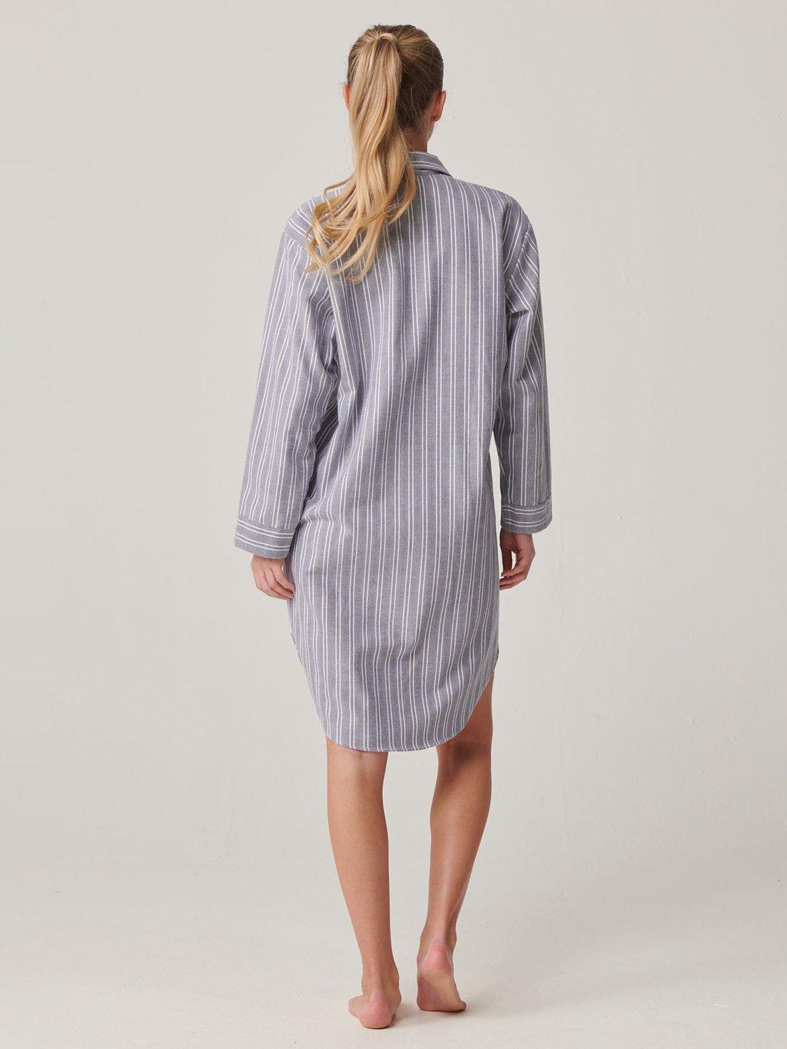 Product image 3 of 4, which shows British Boxers Westwood Stripe Brushed Cotton Nightshirt, Pebble, XS