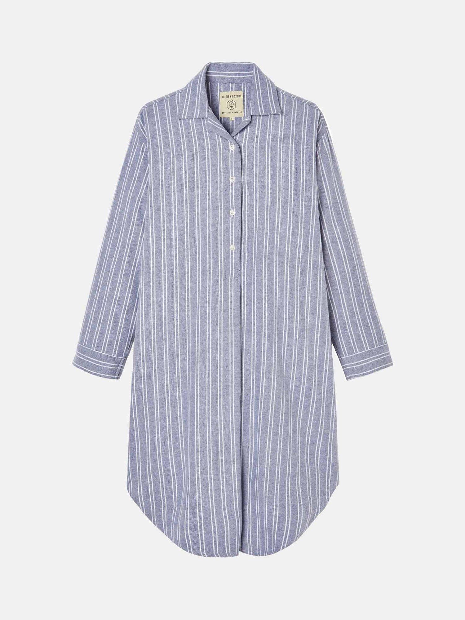 Product image 4 of 4, which shows British Boxers Westwood Stripe Brushed Cotton Nightshirt, Pebble, XS