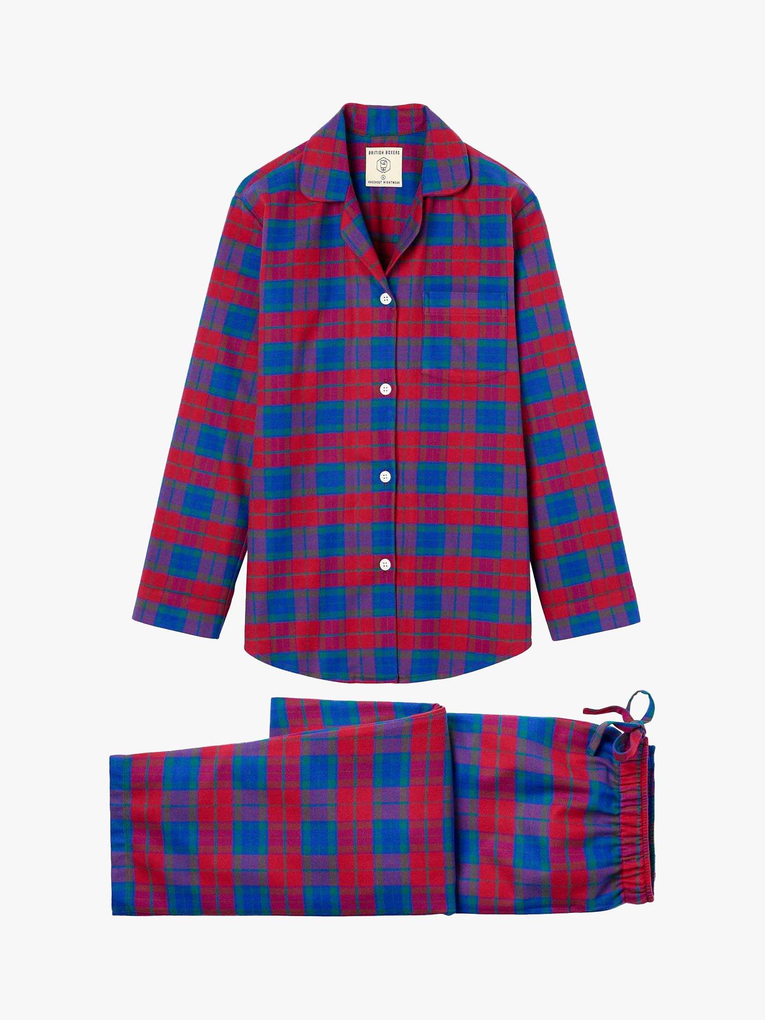 British Boxers Tartan Brushed Cotton Pyjama Set, Bordeaux, XS