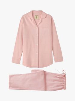 Herringbone Brushed Cotton Pyjama Set, Powder Pink