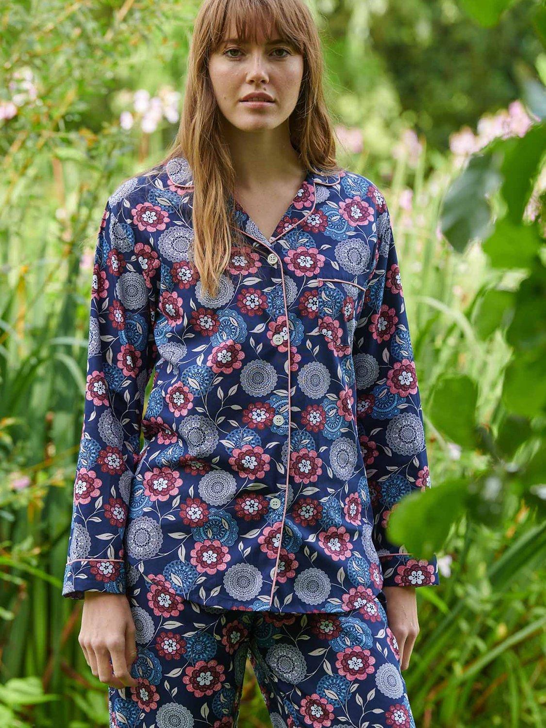 British Boxers Floral Crisp Cotton Pyjama Set, Margo