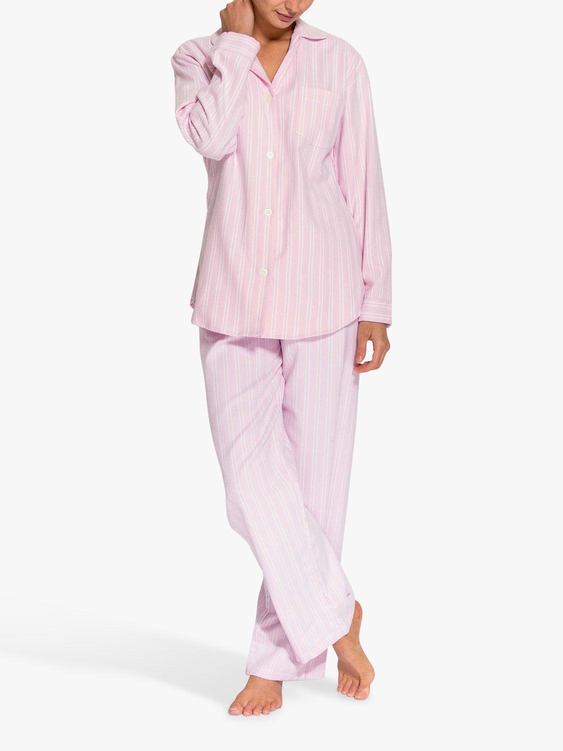 Product image 2 of 8, which shows British Boxers Westwood Stripe Brushed Cotton Pyjama Set, Pink/White, XS