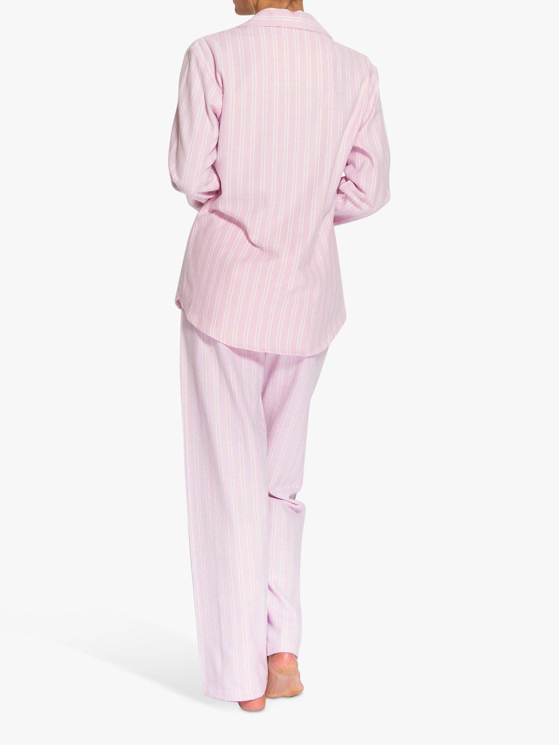 Product image 3 of 8, which shows British Boxers Westwood Stripe Brushed Cotton Pyjama Set, Pink/White, XS