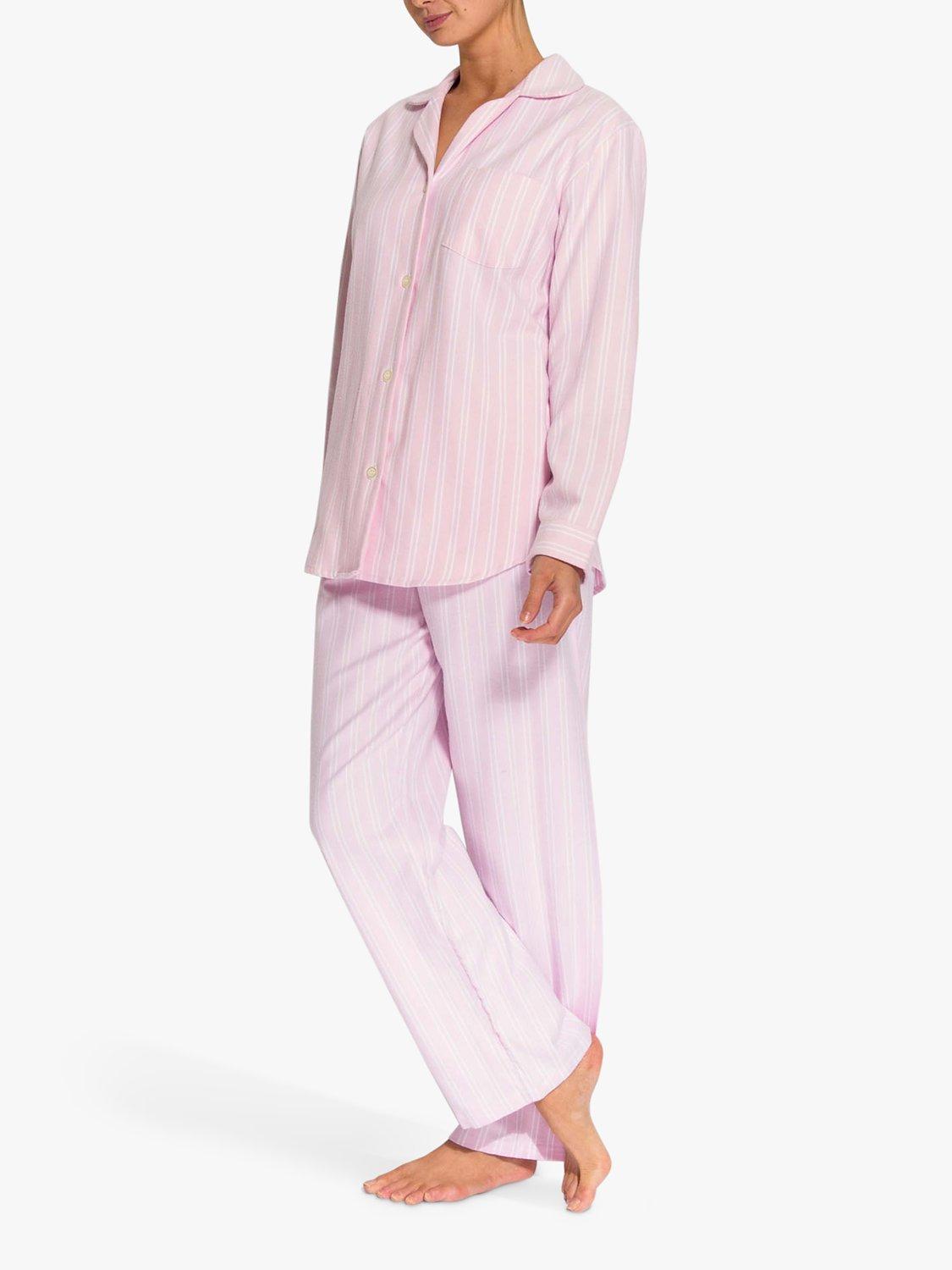 Product image 4 of 8, which shows British Boxers Westwood Stripe Brushed Cotton Pyjama Set, Pink/White, XS