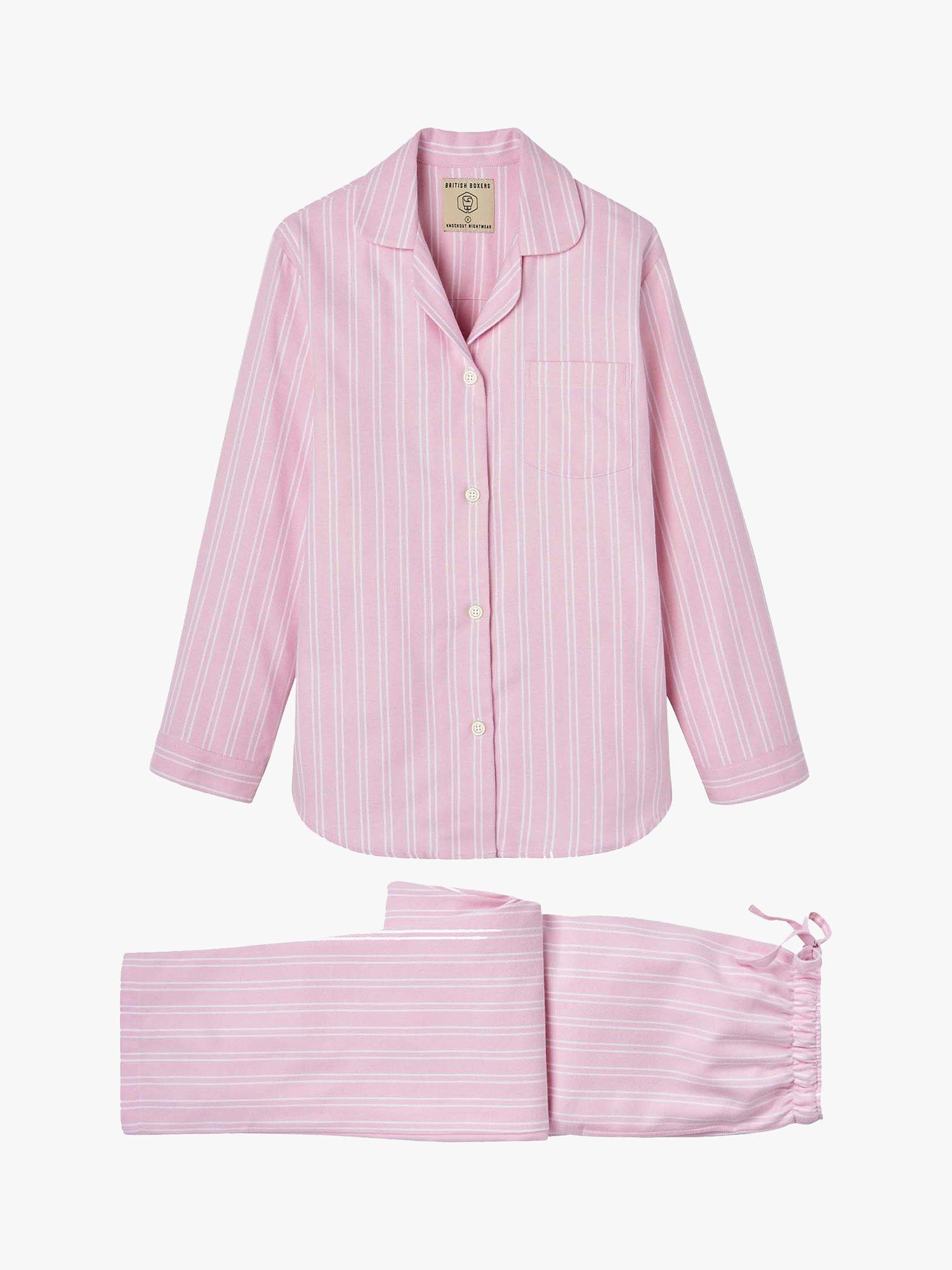 Product image 5 of 8, which shows British Boxers Westwood Stripe Brushed Cotton Pyjama Set, Pink/White, XS
